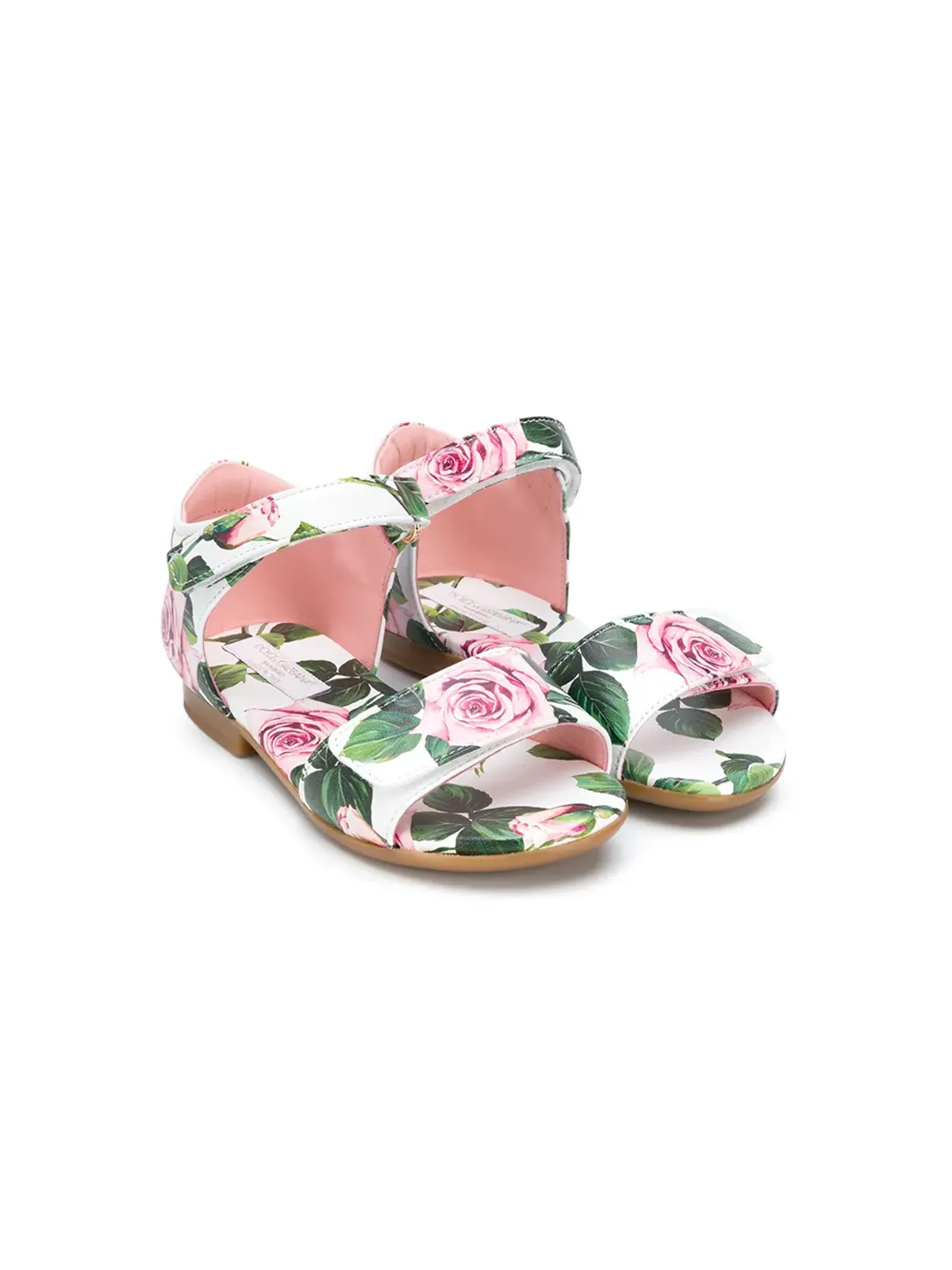 Dolce & Gabbana Kids ローズプリント タッチストラップサンダル - White - 画像1