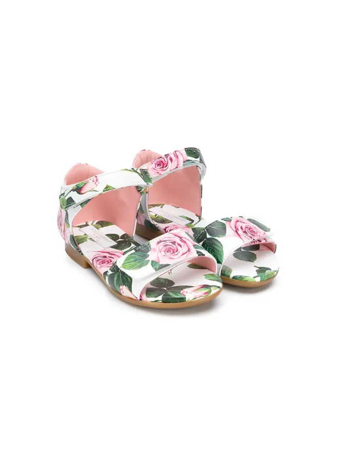 Dolce & Gabbana Kids Dolce & Gabbana Kids ローズプリント タッチストラップサンダル - Whiteの商品画像