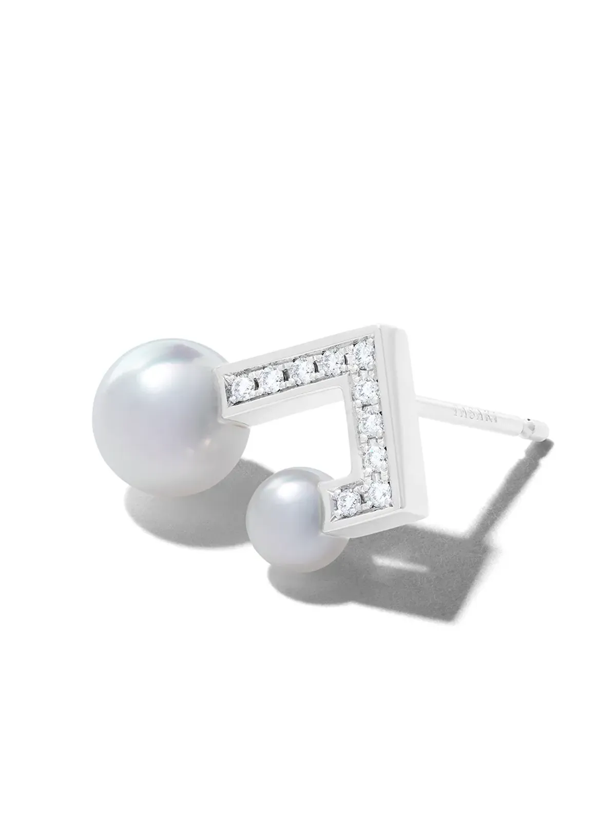 TASAKI バランスノート パヴェ ダイヤモンドとアコヤ真珠のスタッドイヤリング - 画像4