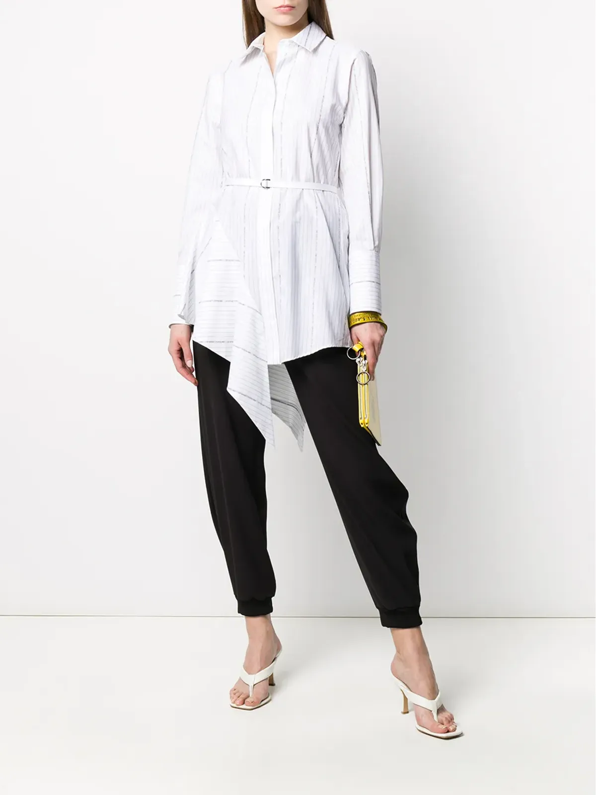 Off-White ストライプ柄アシンメトリックミニシャツドレス - 画像2