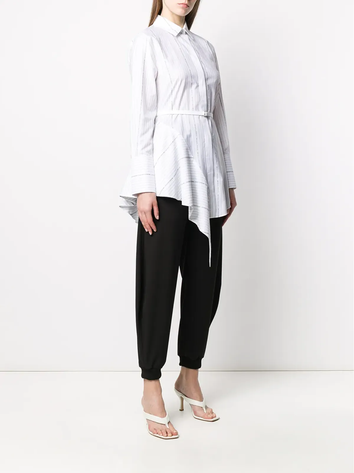 Off-White ストライプ柄アシンメトリックミニシャツドレス - 画像3