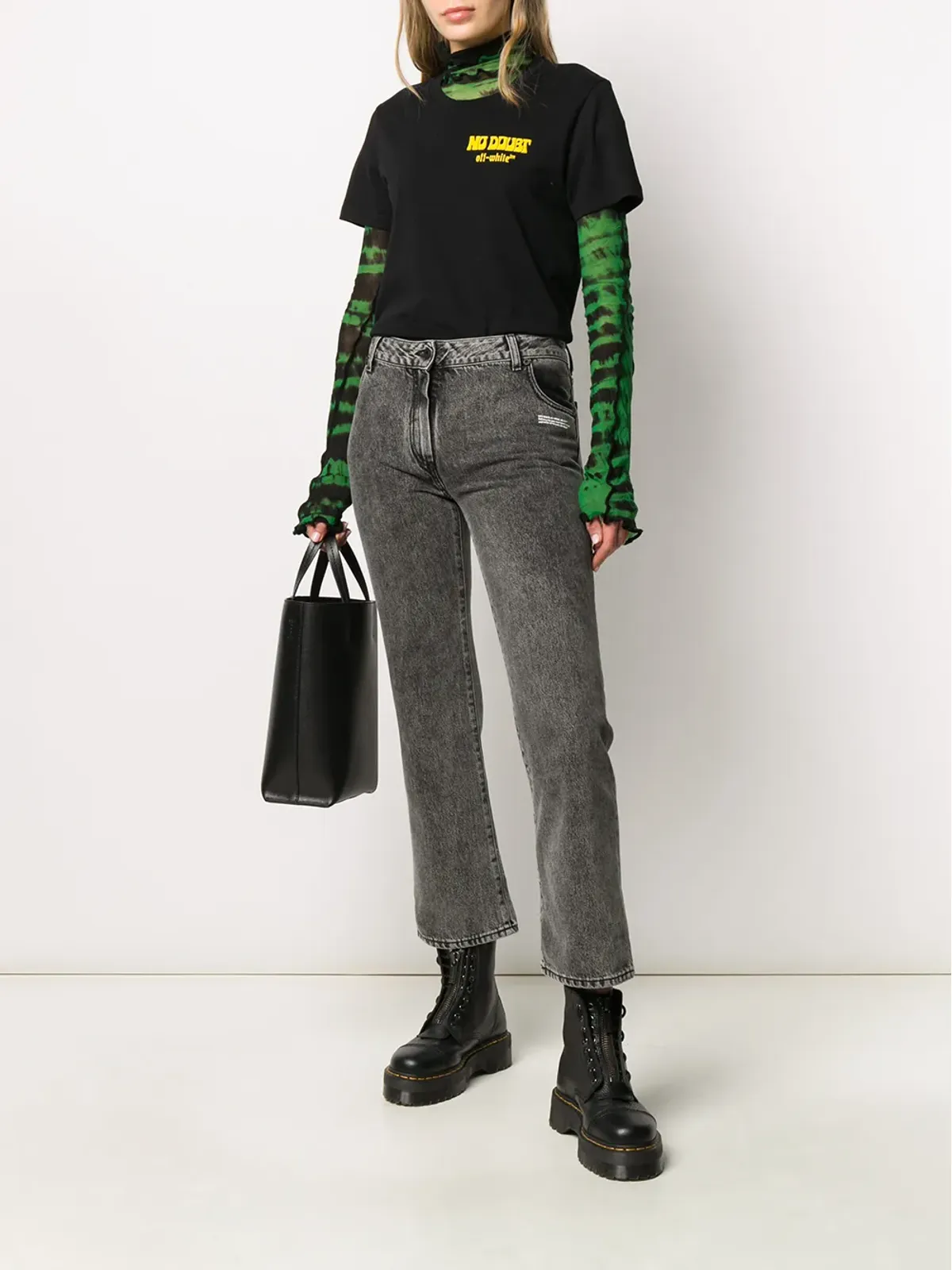 Off-White クロップドレッグ ミッドライズ ジーンズ - ブラック - 画像2