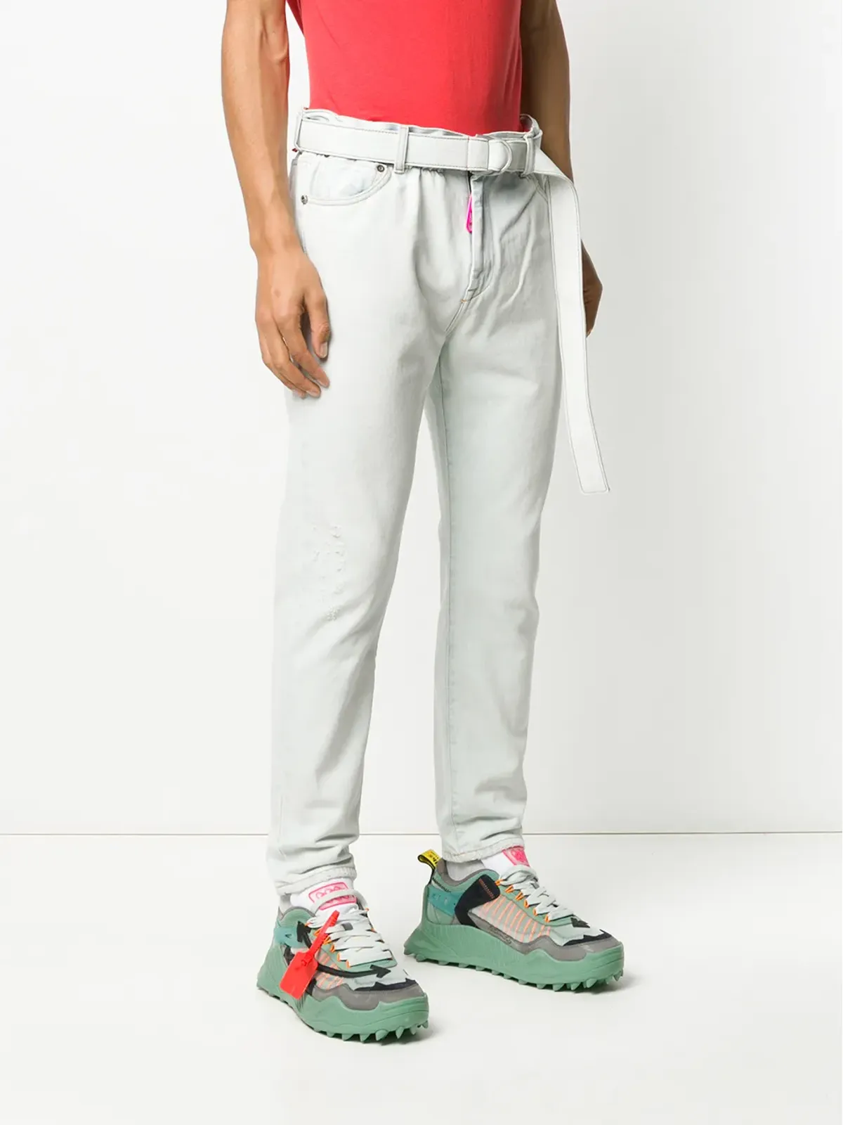 Off-White ベルト付きストレートジーンズ - 画像3