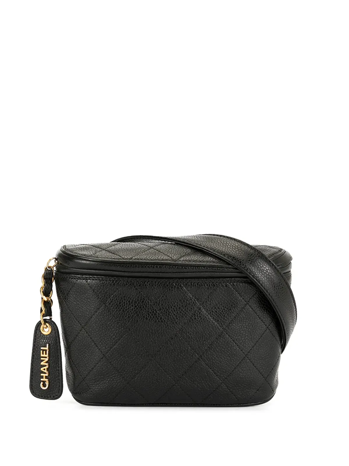CHANEL Vintage ダイヤモンドキルティング ベルトバッグ ブラック - 画像1