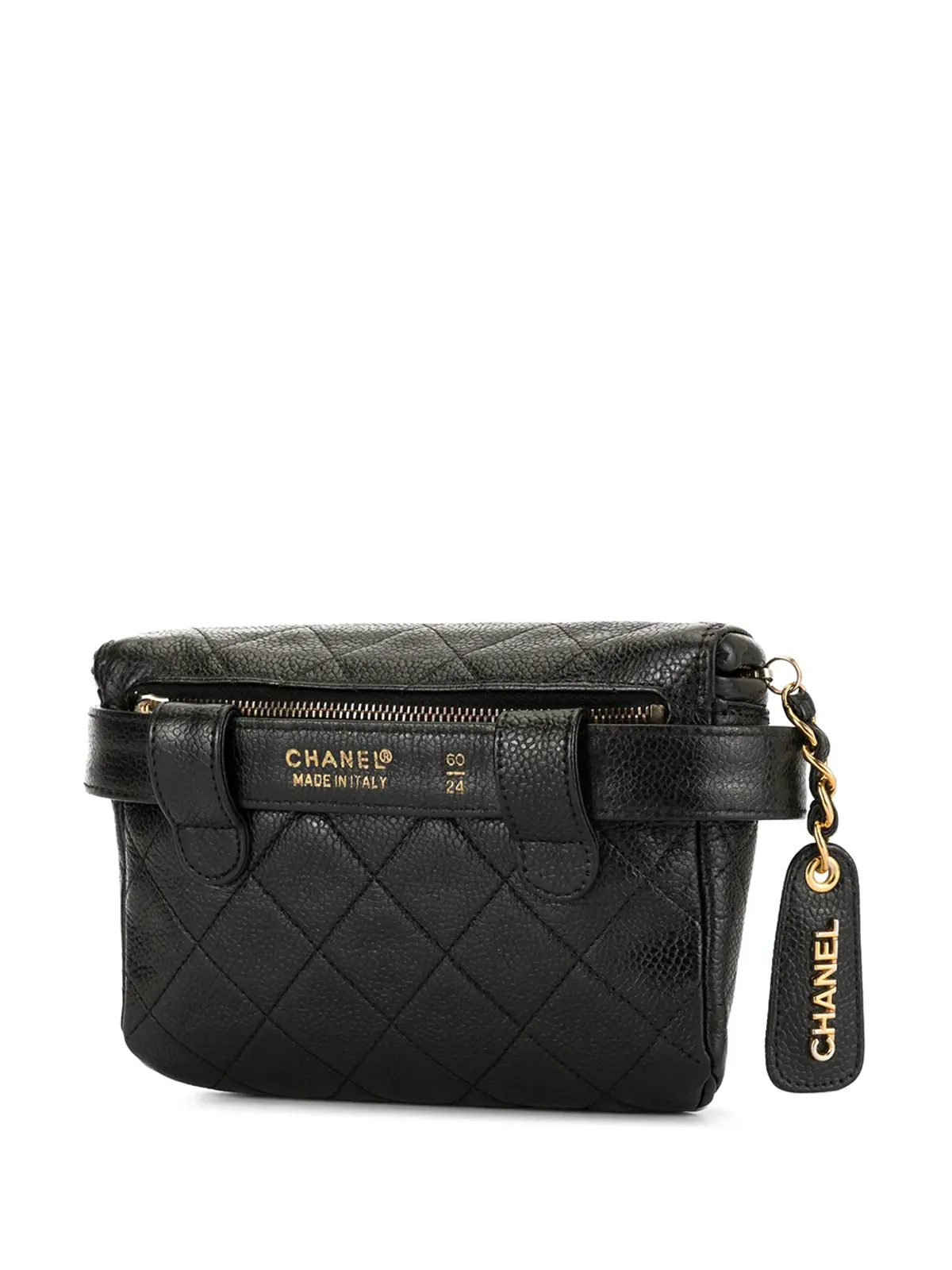 CHANEL Vintage ダイヤモンドキルティング ベルトバッグ ブラック - 画像3