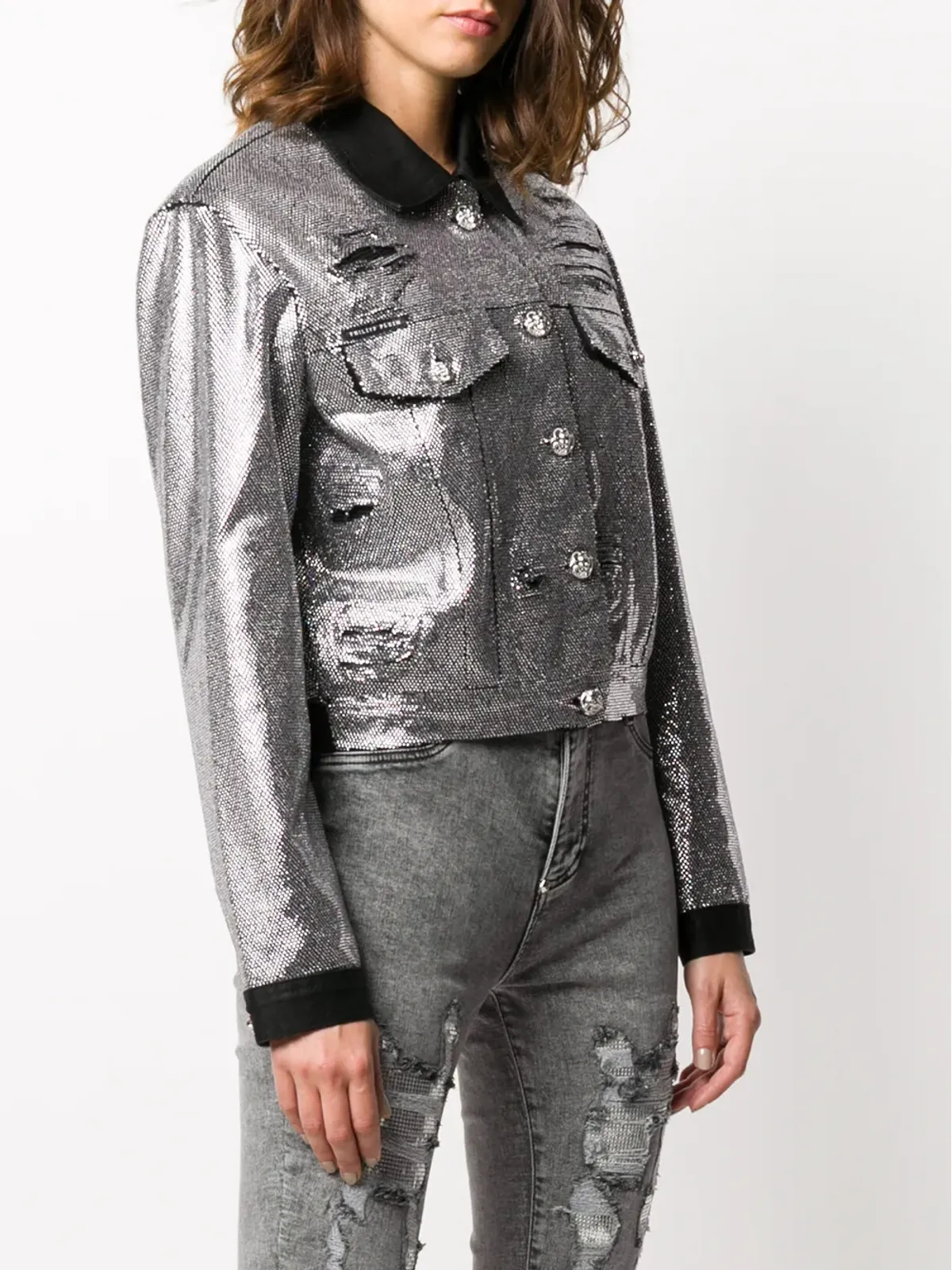 Philipp Plein クリスタル装飾デニムジャケット - 画像3