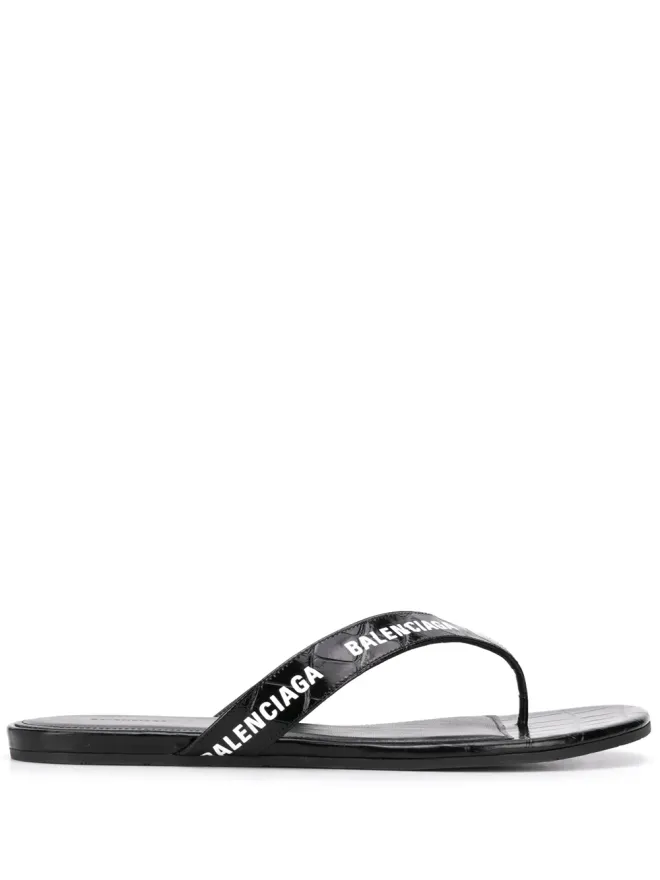 Balenciaga Balenciaga クロコダイルエフェクト オールオーバーロゴ サンダル - ブラックの商品画像