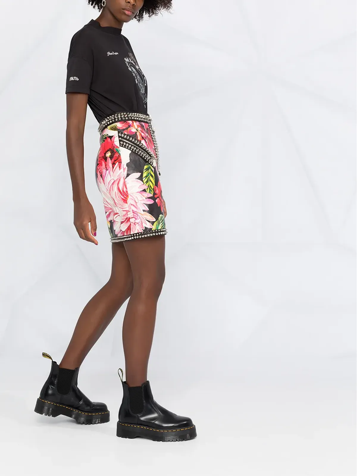 Philipp Plein フローラルプリントミニスカート - 画像4