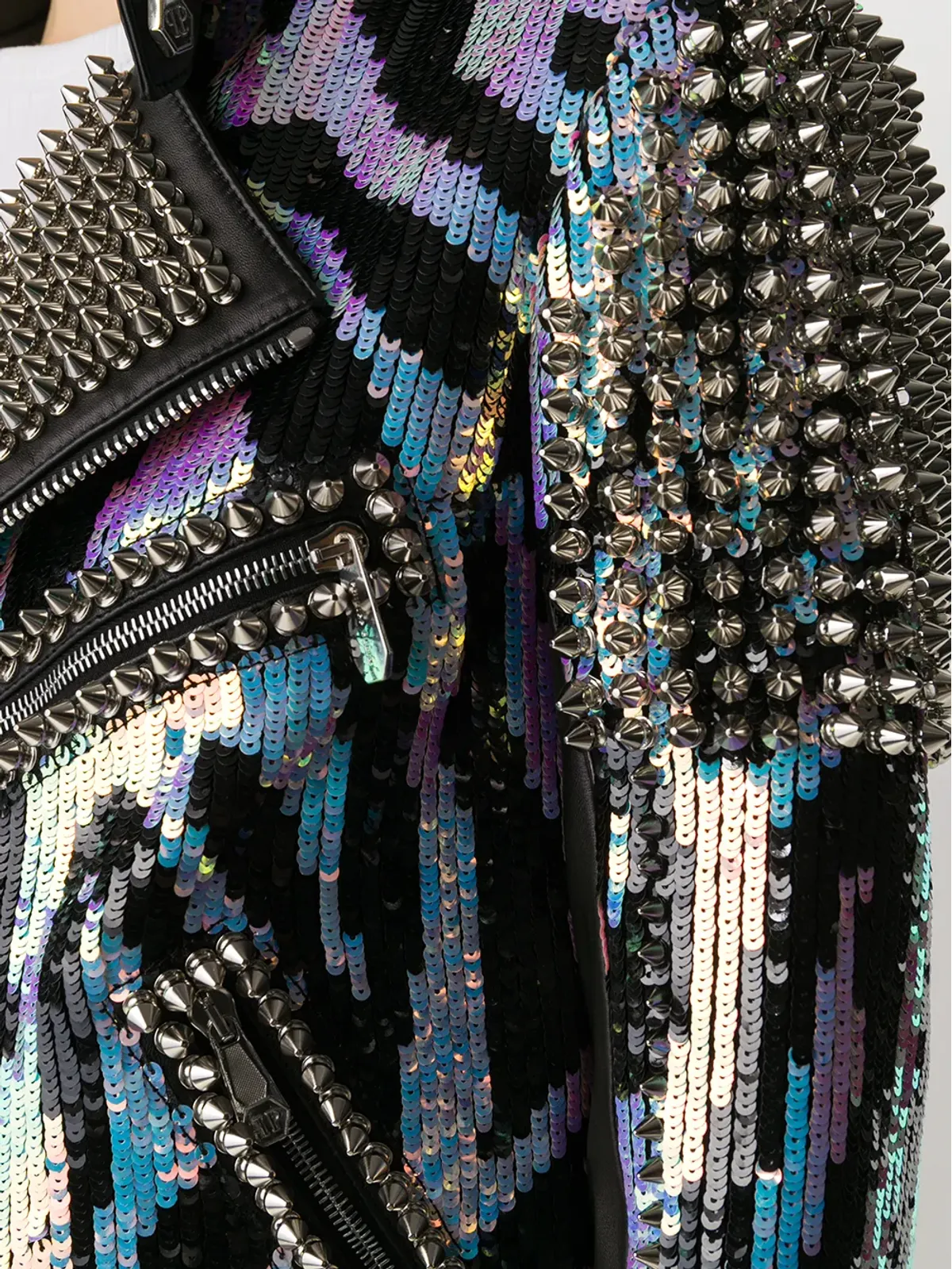 Philipp Plein ゼブラ柄レザーバイカージャケット - 画像5