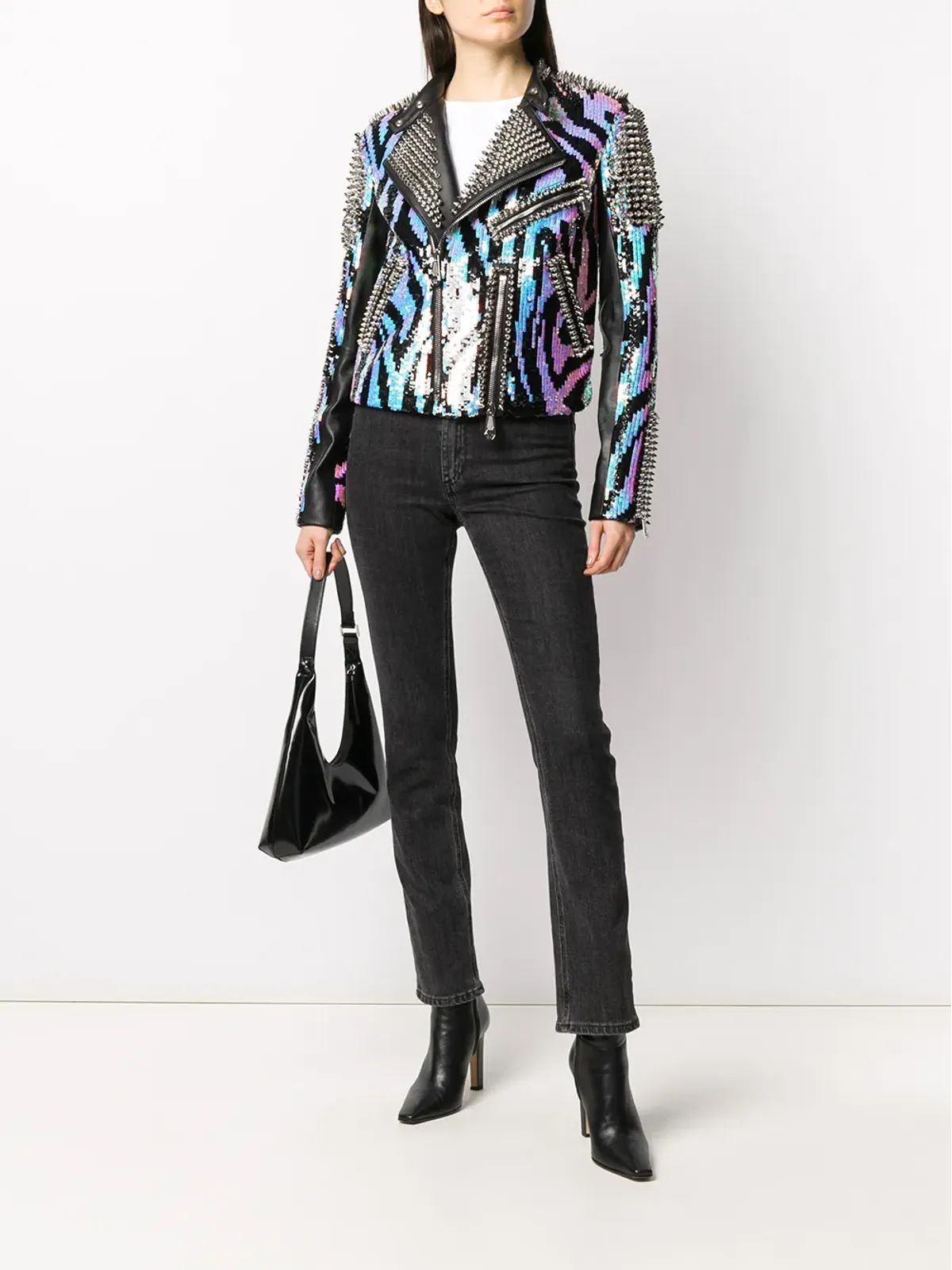 Philipp Plein ゼブラ柄レザーバイカージャケット - 画像2