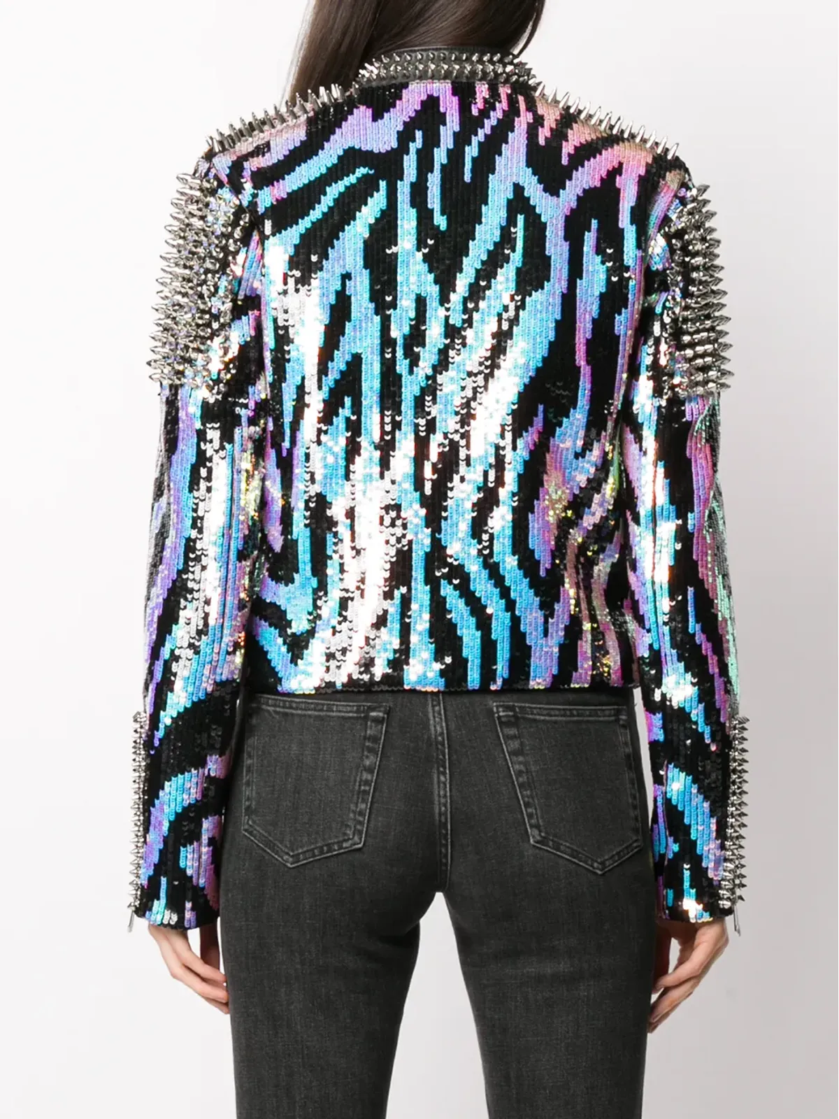 Philipp Plein ゼブラ柄レザーバイカージャケット - 画像4