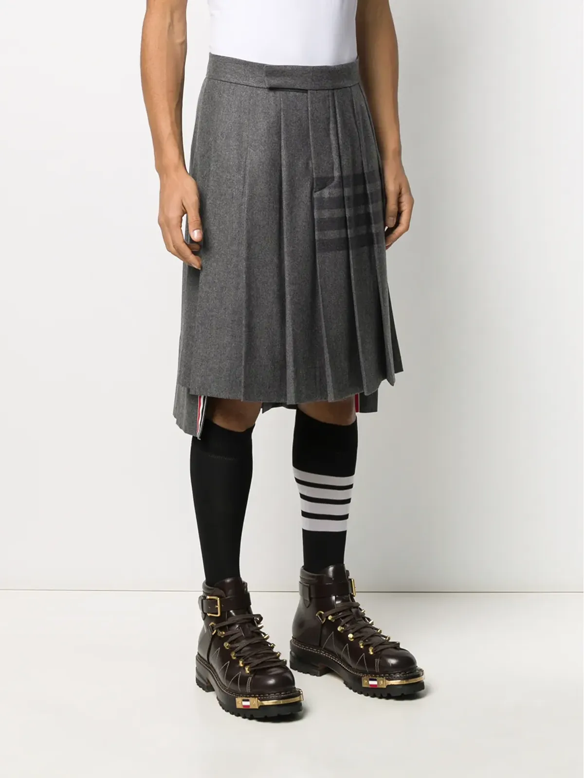 Thom Browne 膝丈プリーツ4バー柄ストライプスカート - グレー - 画像3