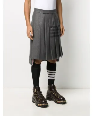 Thom Browne 膝丈プリーツ4バー柄ストライプスカート - グレー - サムネイル3