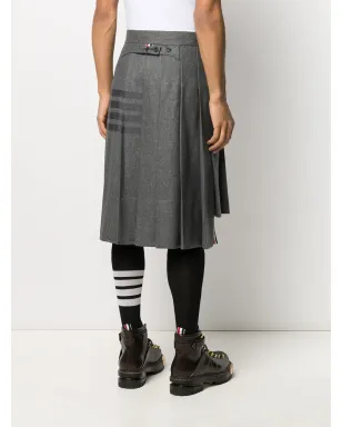 Thom Browne 膝丈プリーツ4バー柄ストライプスカート - グレー - サムネイル4