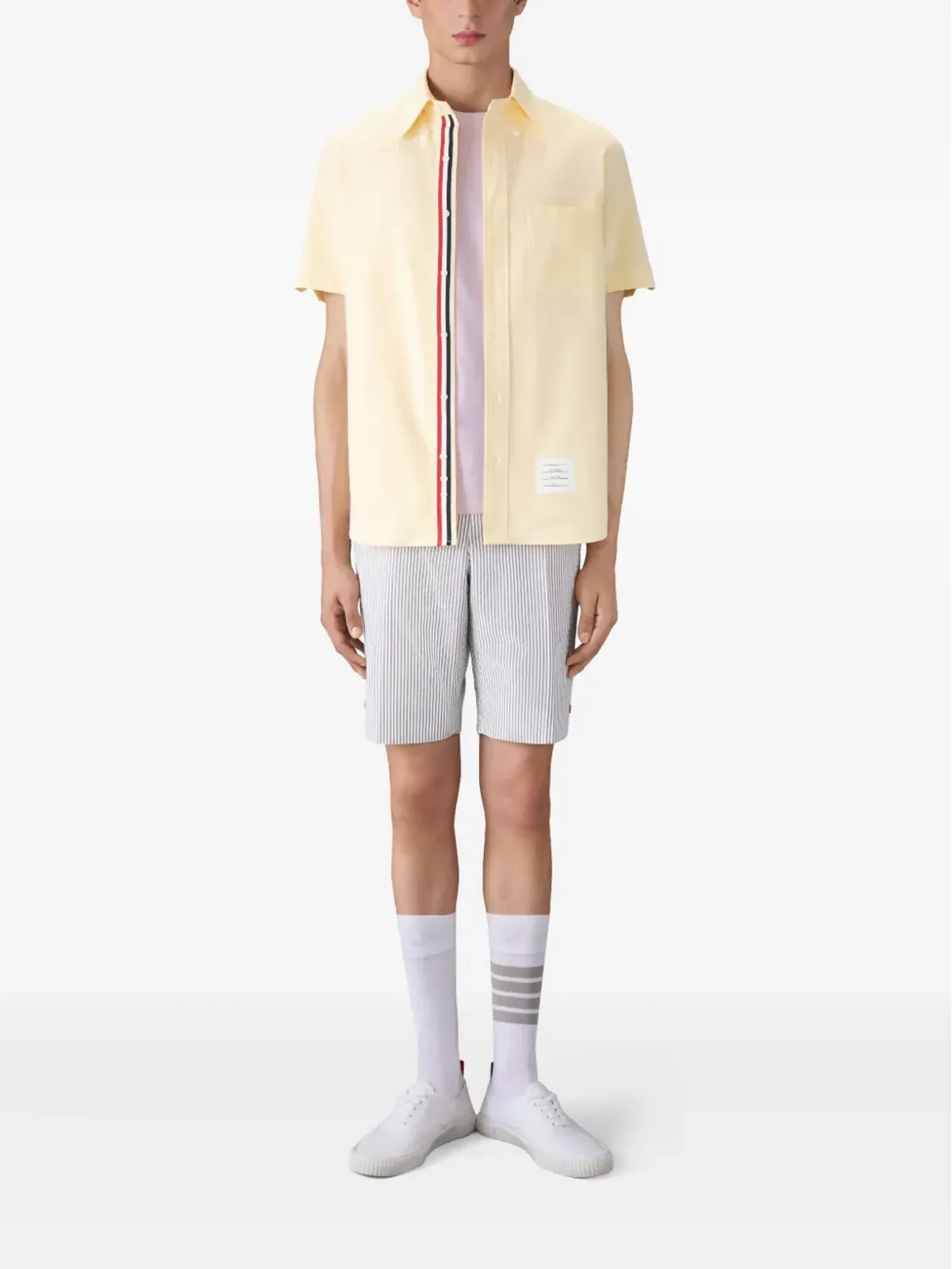 Thom Browne クラシック ピケ リブ カフ RWB Tシャツ - 画像2