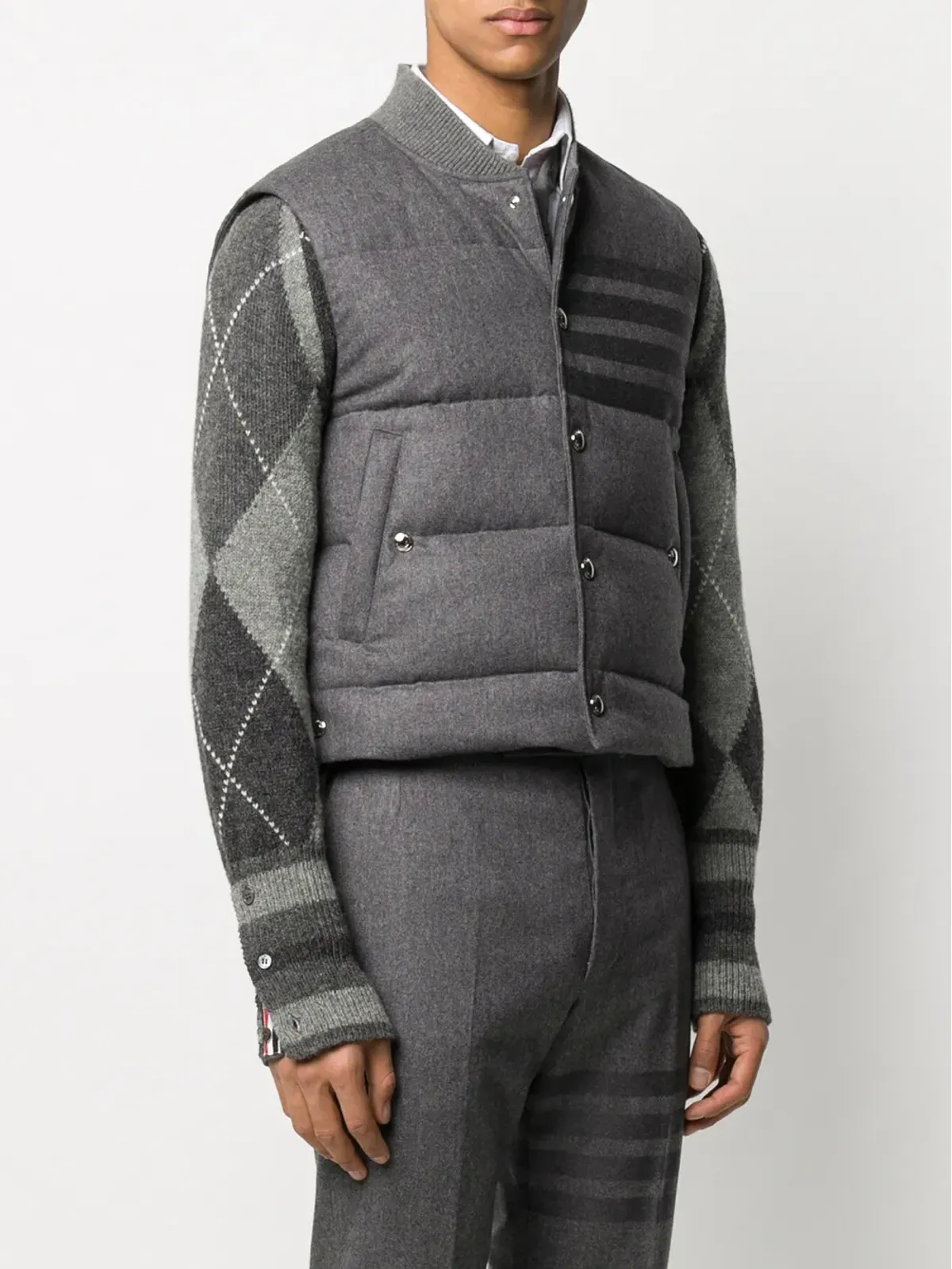 Thom Browne 4-bar ダウン入りフランネルジレ グレー - 画像3