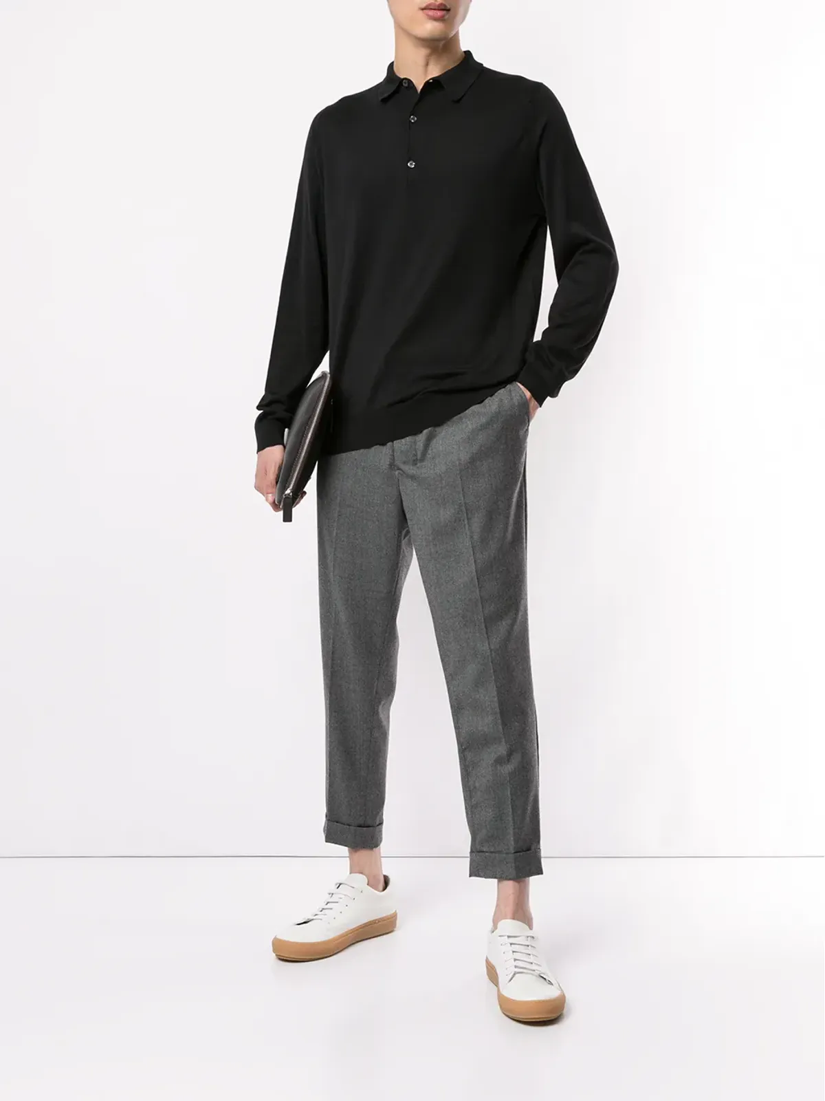 John Smedley ロングスリーブポロシャツ ブラック - 画像2