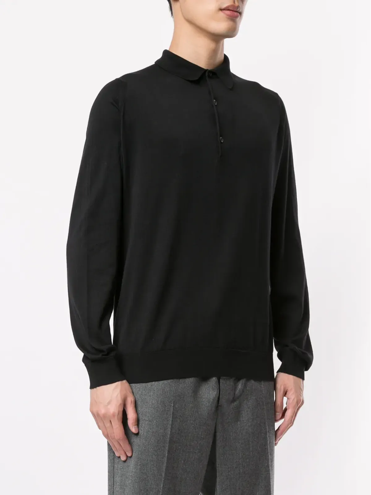 John Smedley ロングスリーブポロシャツ ブラック - 画像3