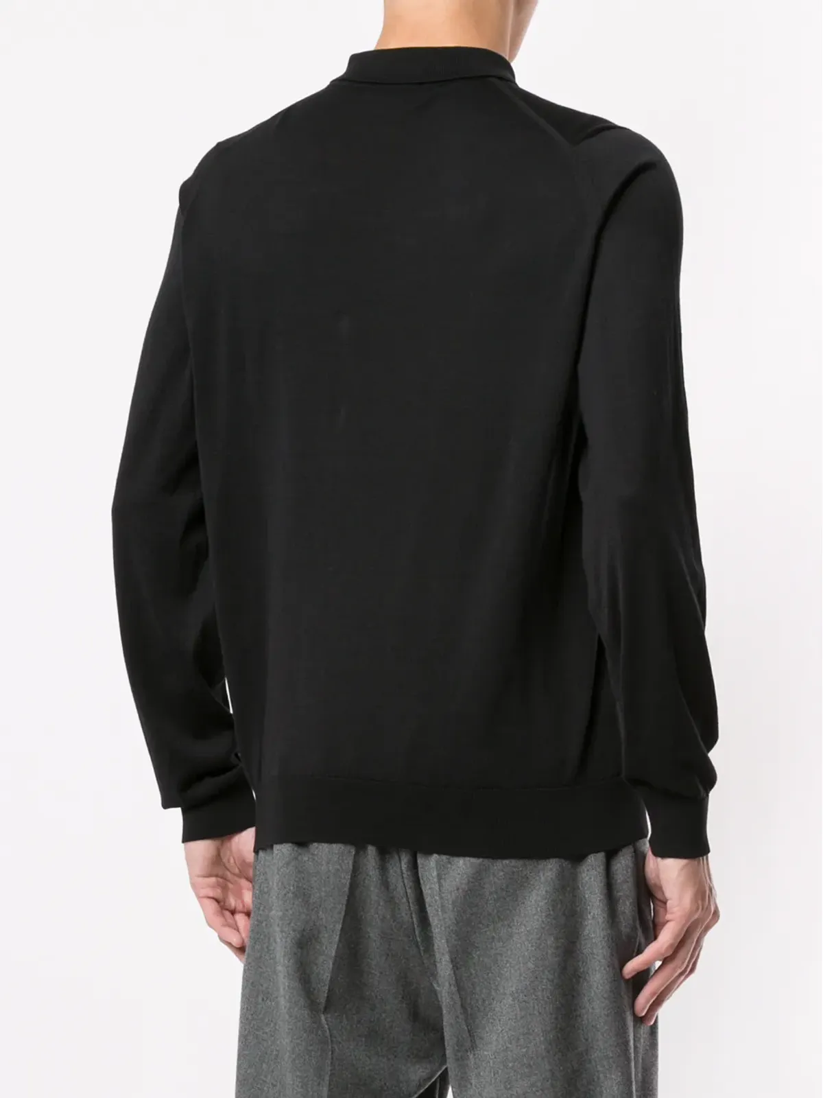 John Smedley ロングスリーブポロシャツ ブラック - 画像4