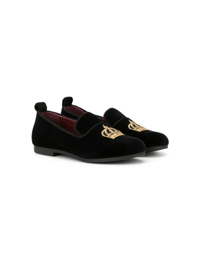 Dolce & Gabbana Kids Dolce & Gabbana Kids クラウンパッチ ベルベット スリッパの商品画像