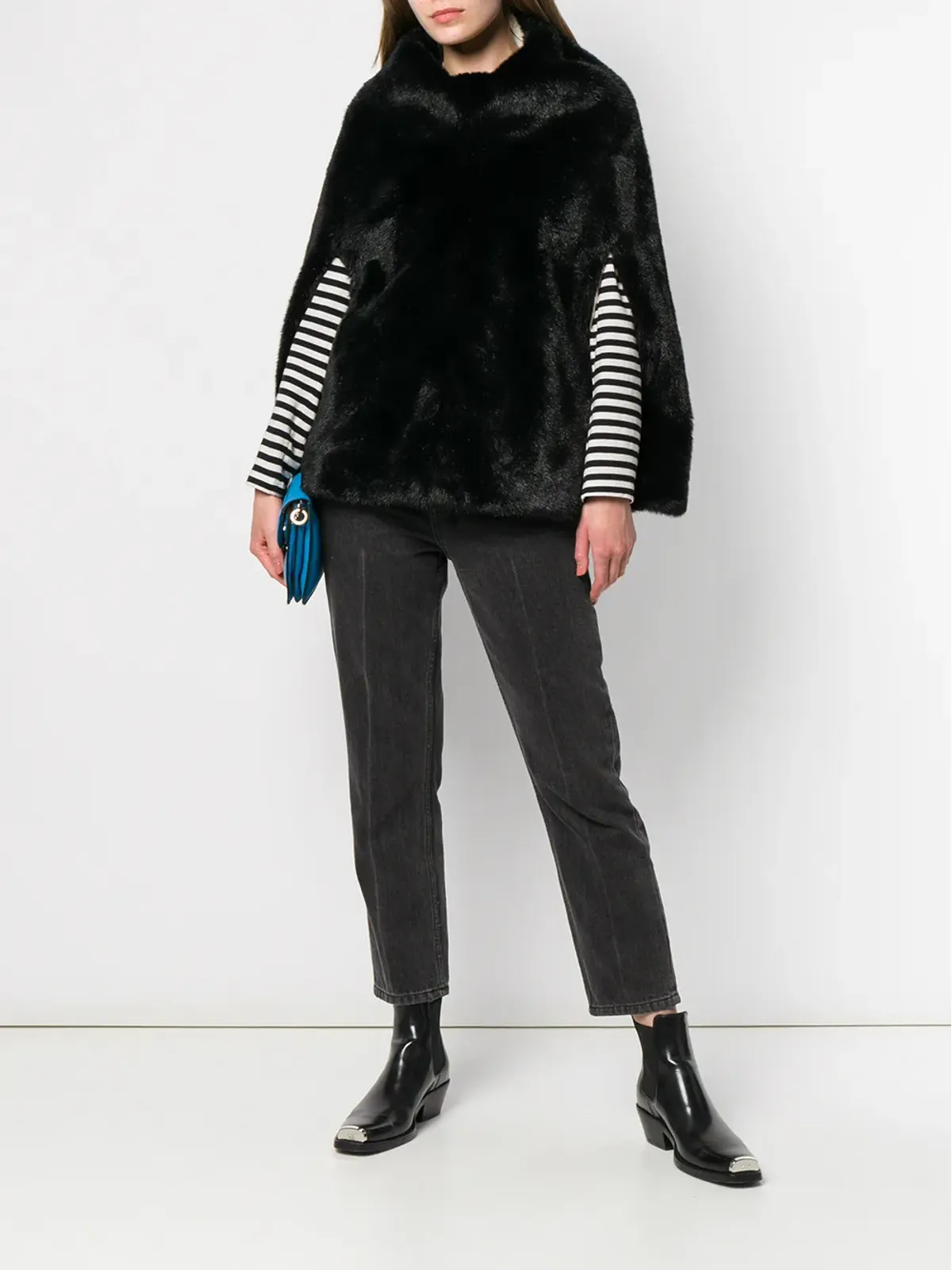 Junya Watanabe Comme des Garçons Pre-Owned フェイクファー付きオーバーヘッドケープ（ブラック） - 画像2