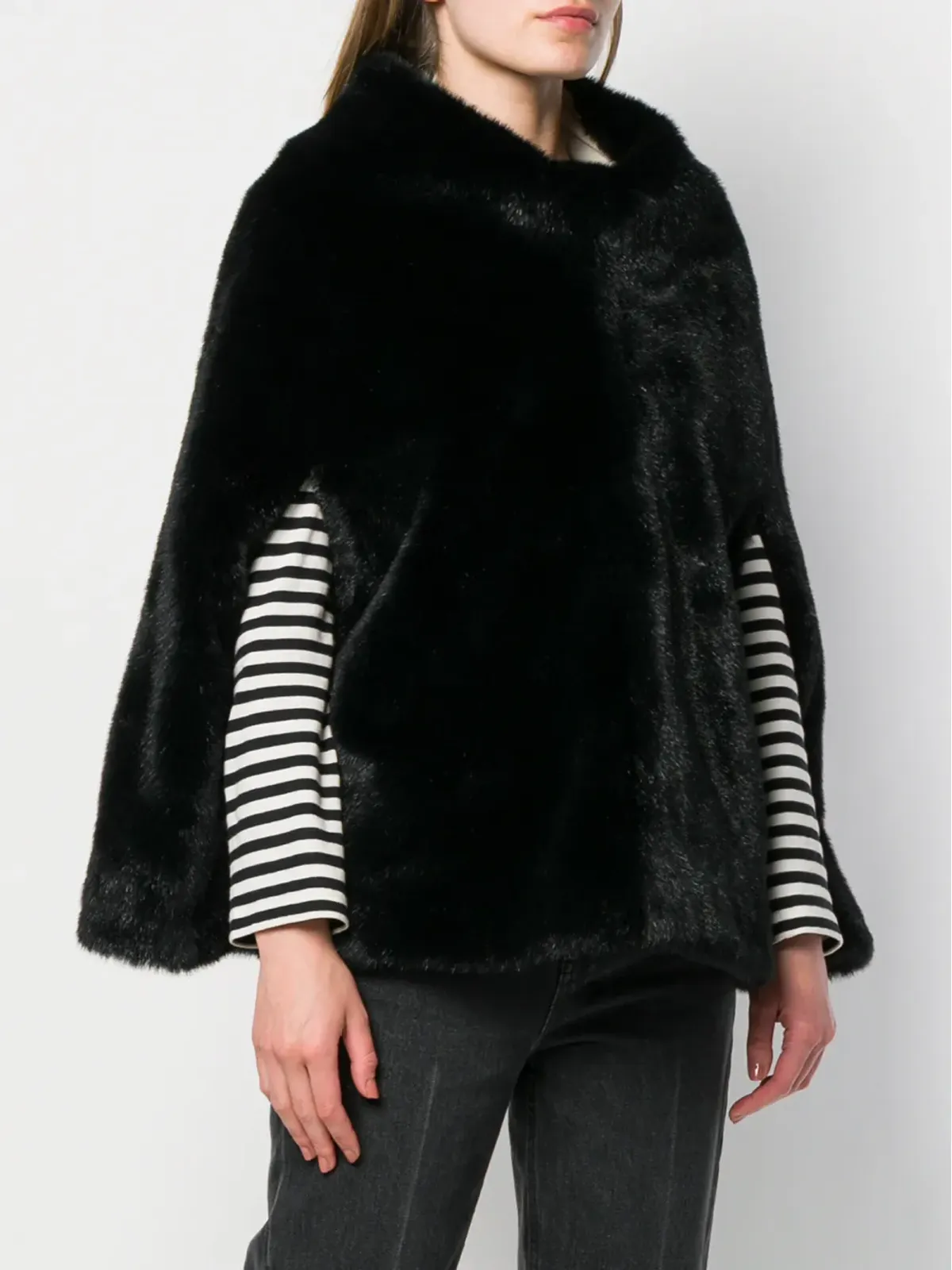 Junya Watanabe Comme des Garçons Pre-Owned フェイクファー付きオーバーヘッドケープ（ブラック） - 画像3