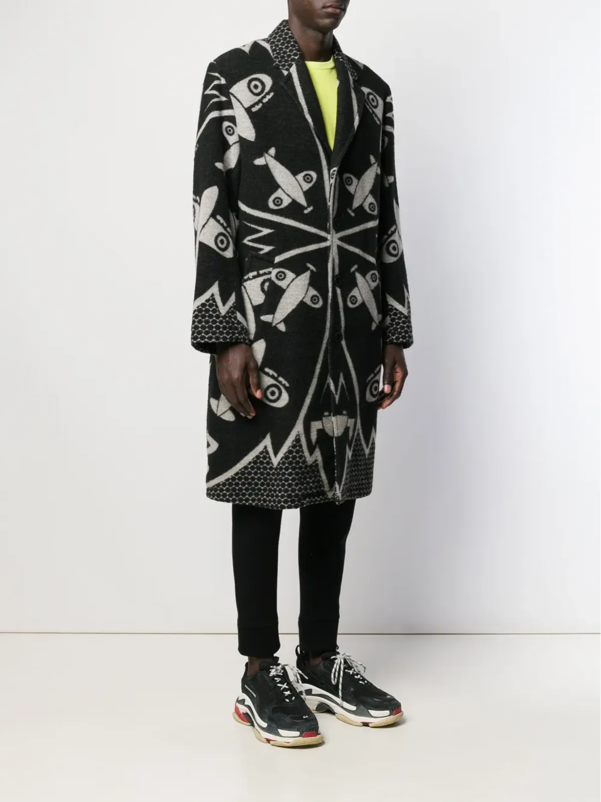 Walter Van Beirendonck ブラックの風変わりなミディ丈コート - 画像3