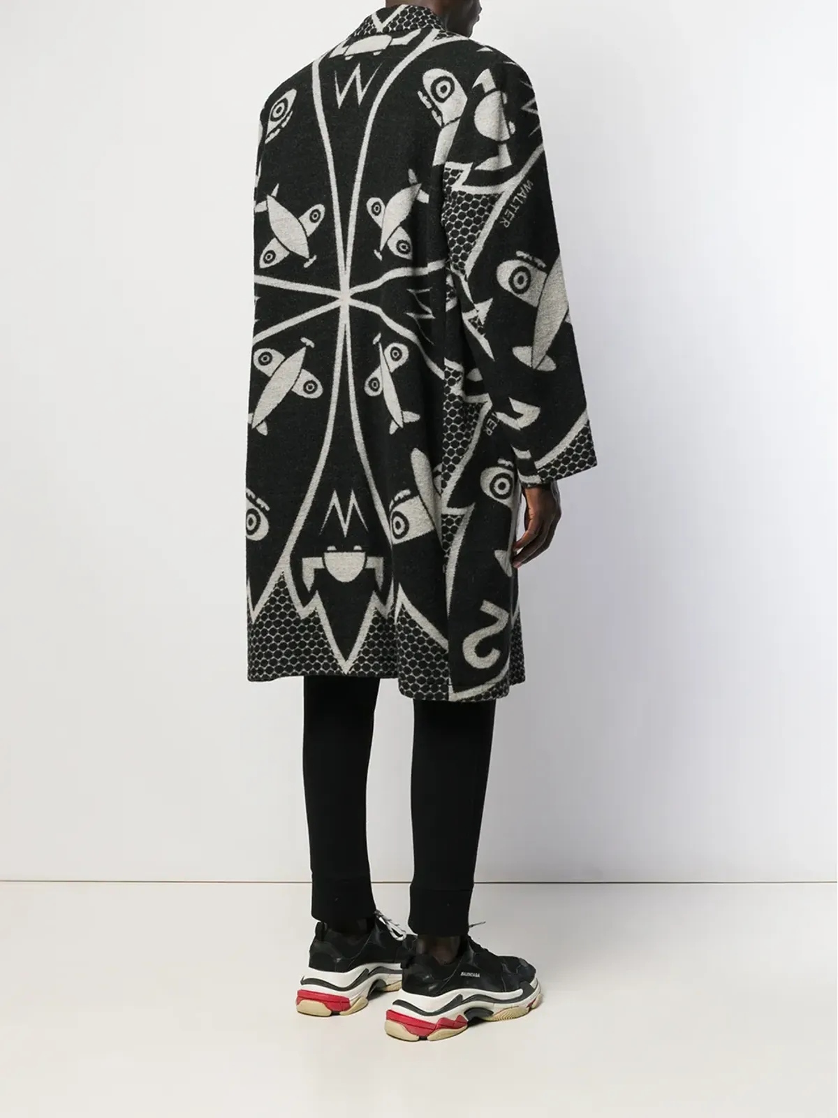 Walter Van Beirendonck ブラックの風変わりなミディ丈コート - 画像4