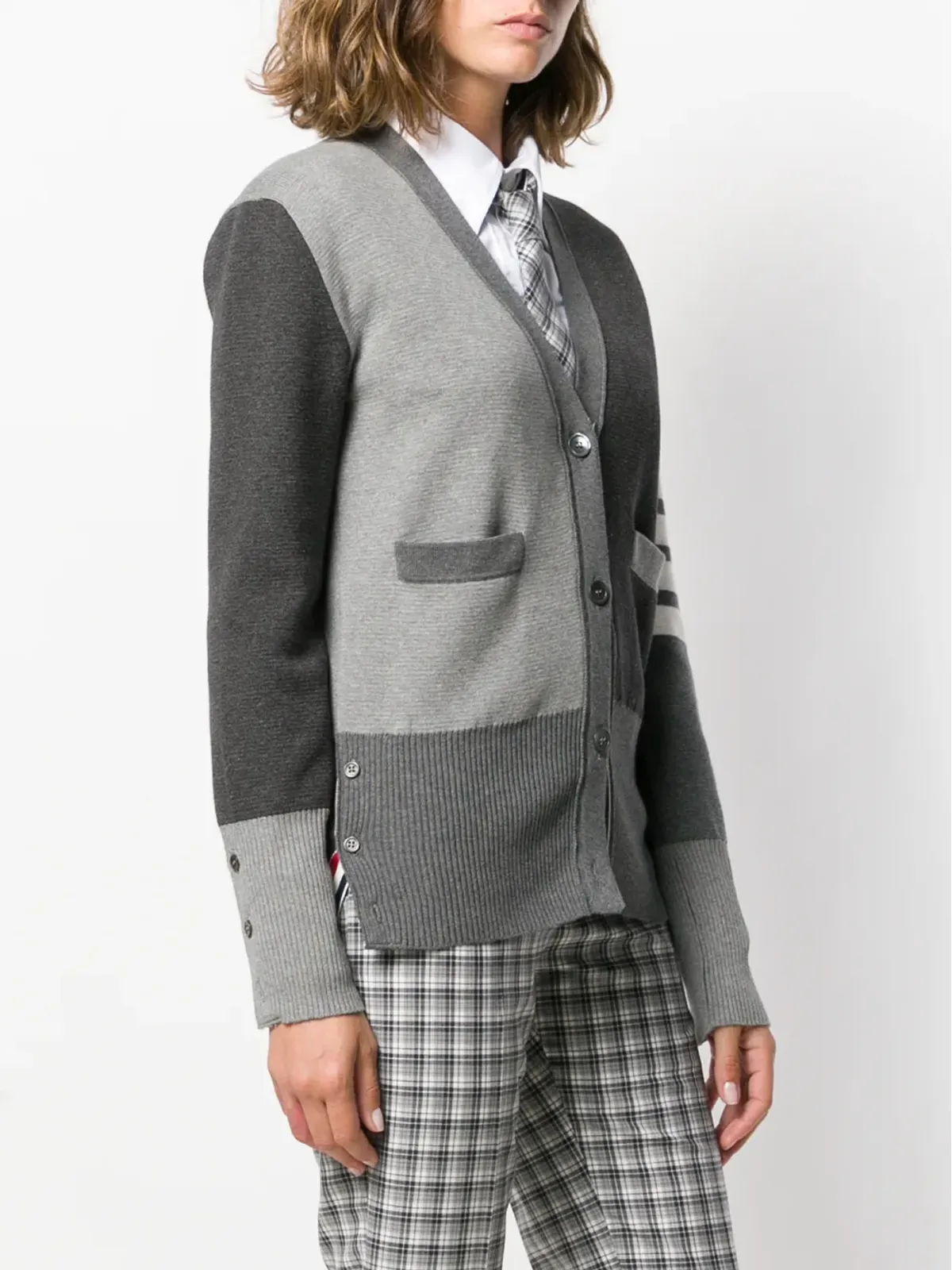 Thom Browne ファンミックス4バーVネックカーディガン - 画像3