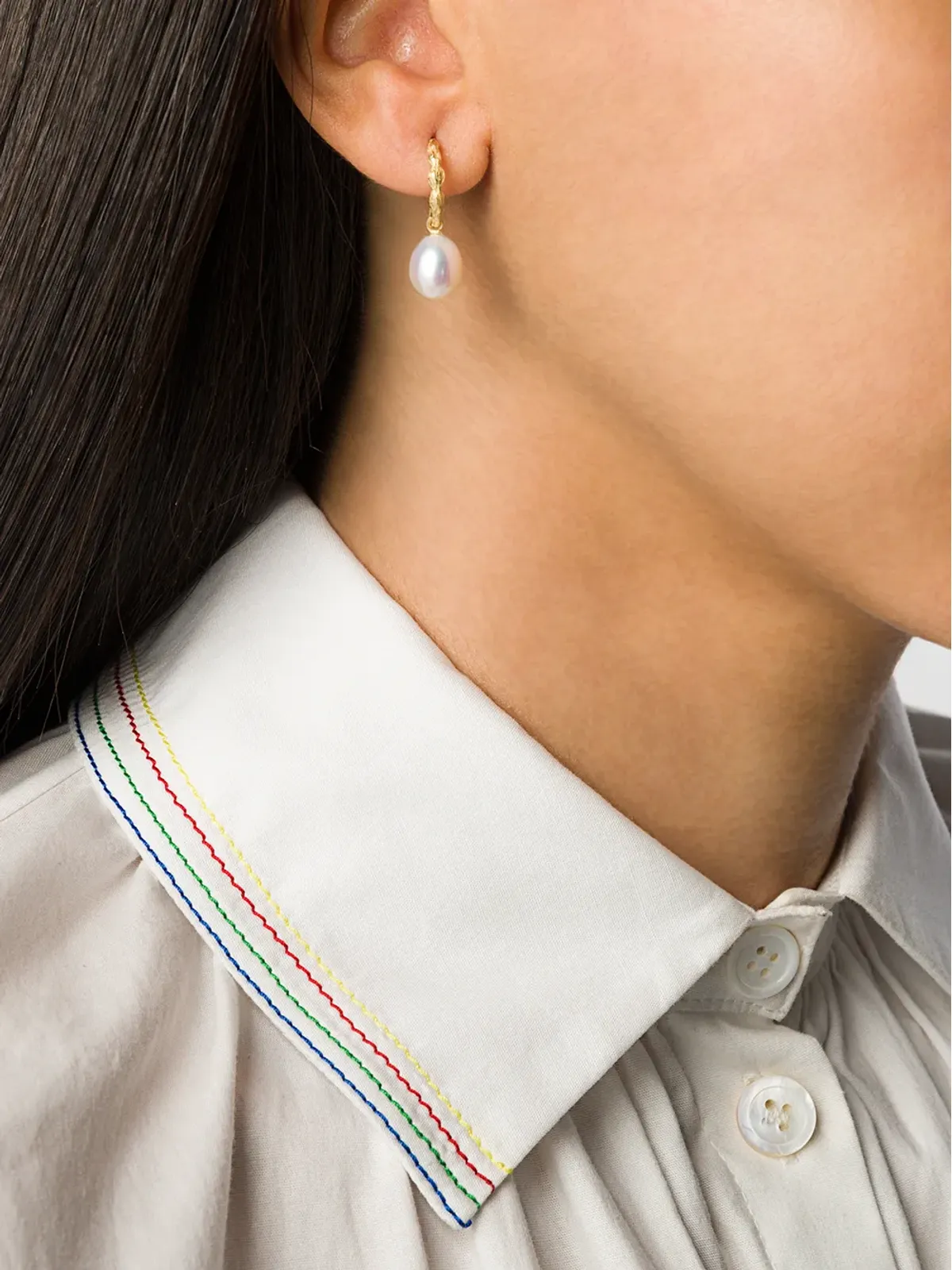 Wouters & Hendrix Gold 18kt Yellow Gold Organic Pearl hoops オーガニックパール フープ ピアス - 画像2