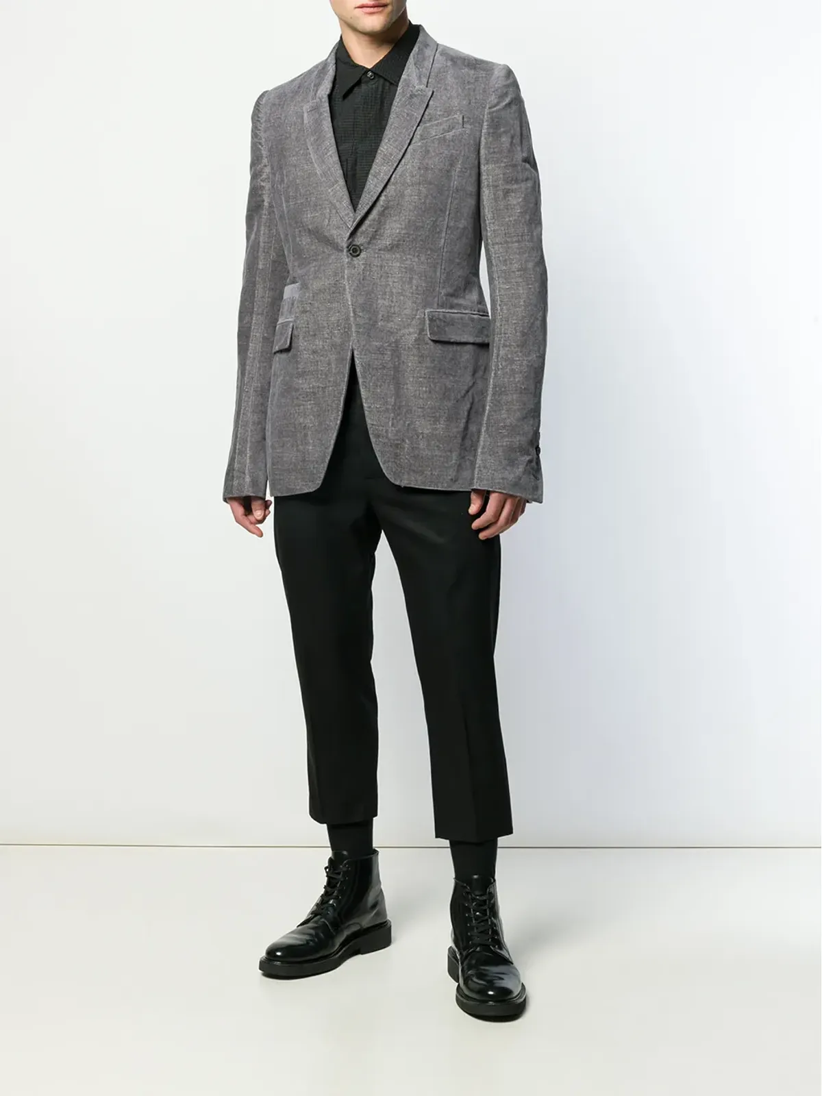 Rick Owens グレーのベルベットブレザー - 画像2