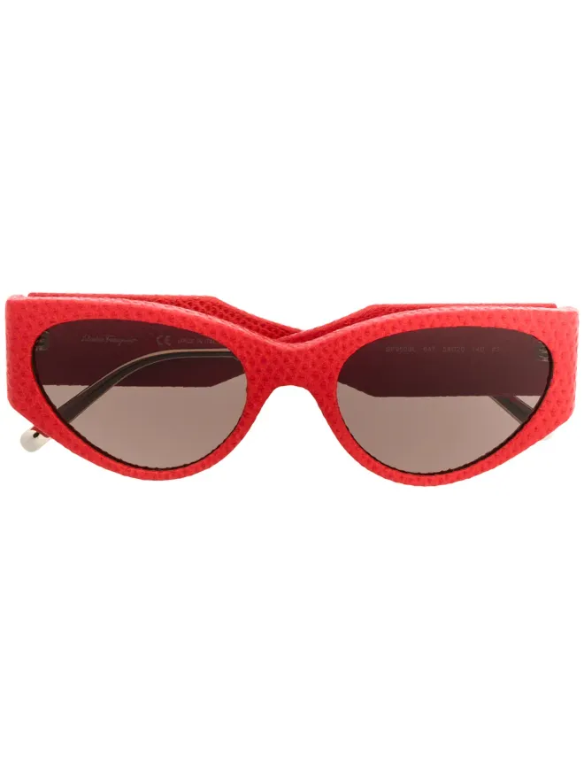 Ferragamo Eyewear Ferragamo Eyewear レザーオーバーサイズサングラス レッドの商品画像
