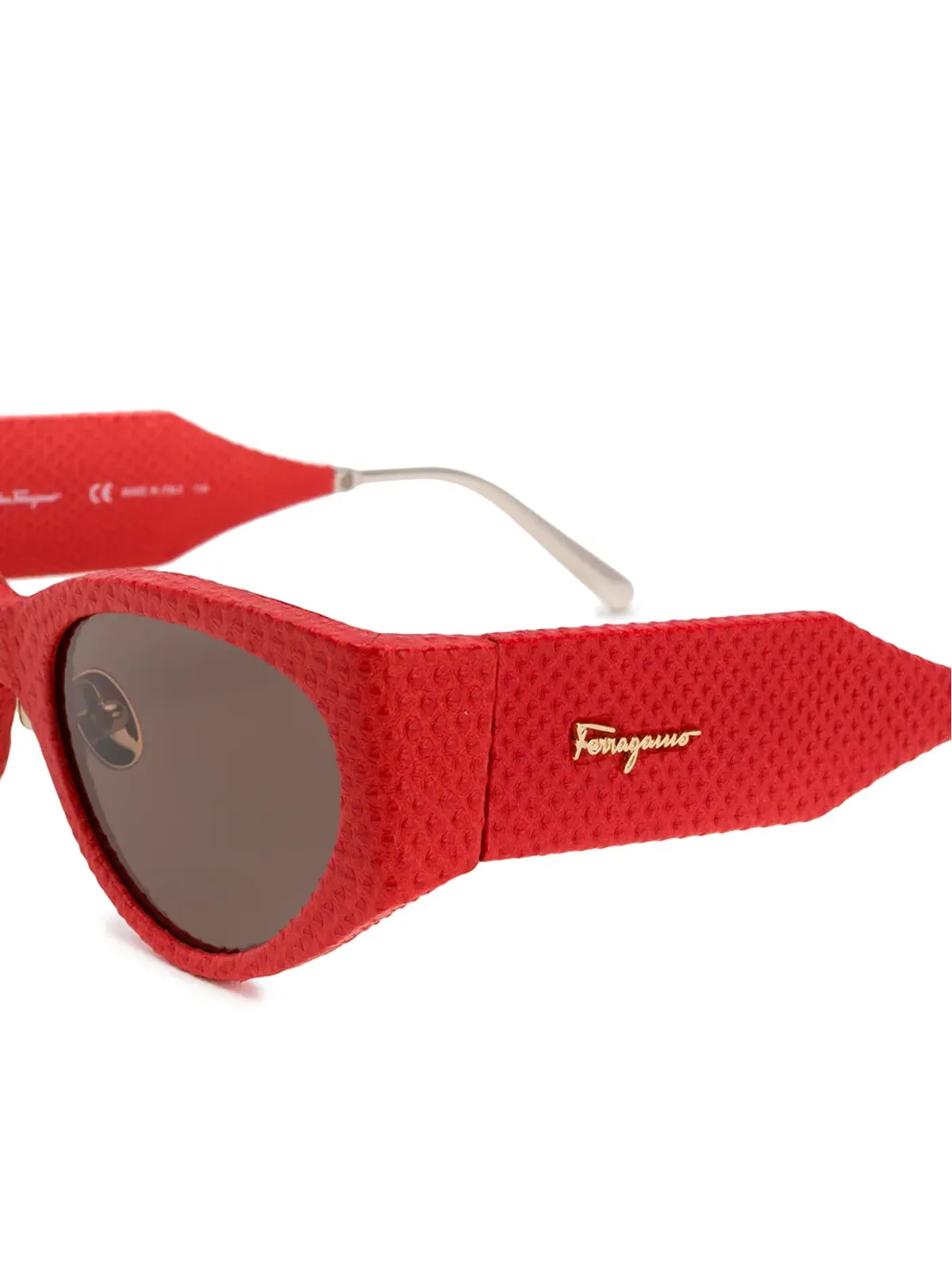 Ferragamo Eyewear レザーオーバーサイズサングラス レッド - 画像3