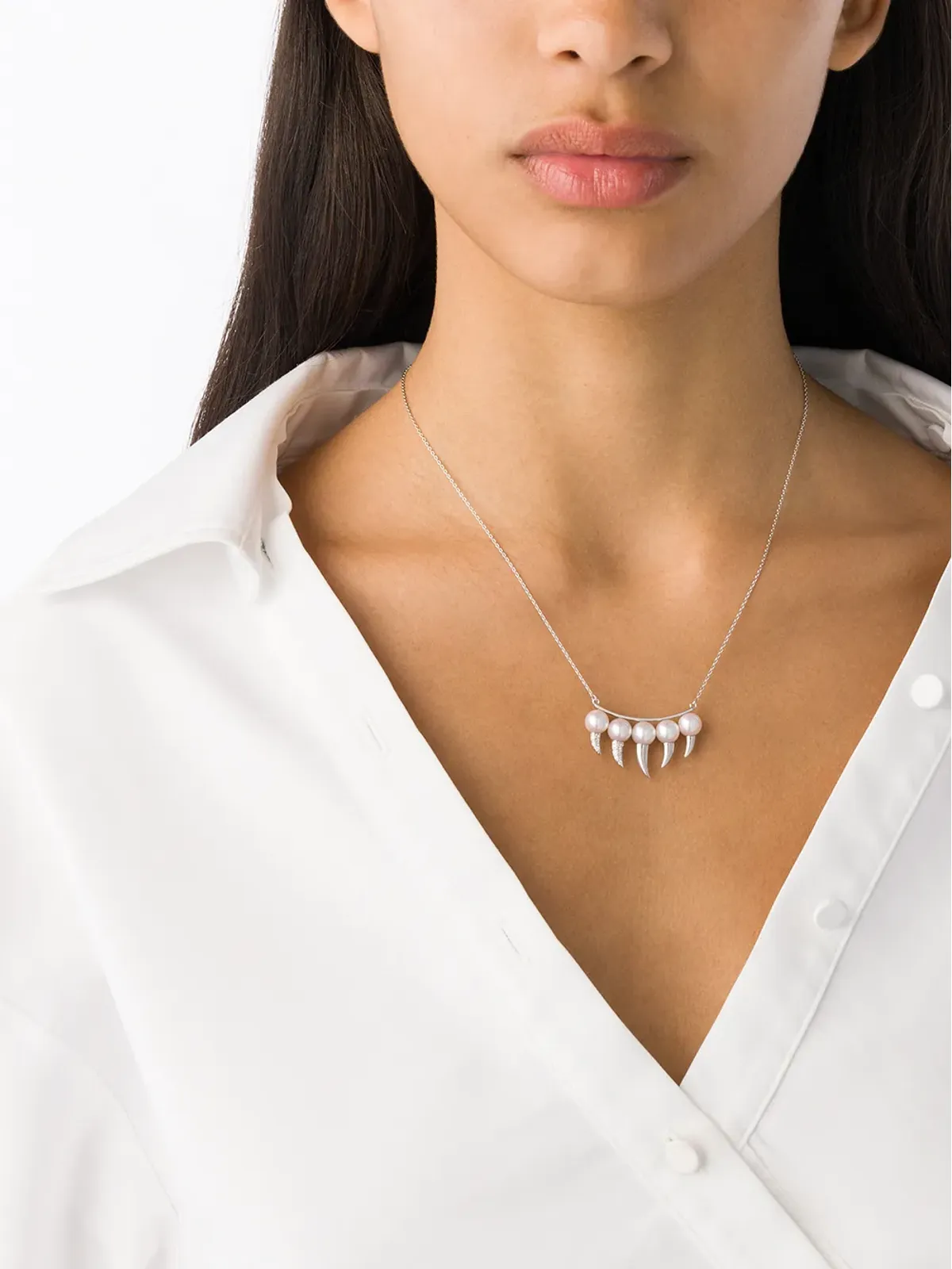 TASAKI デンジャーファング ネックレス 18Kホワイトゴールド ダイヤモンド＋アコヤ真珠 - 画像2