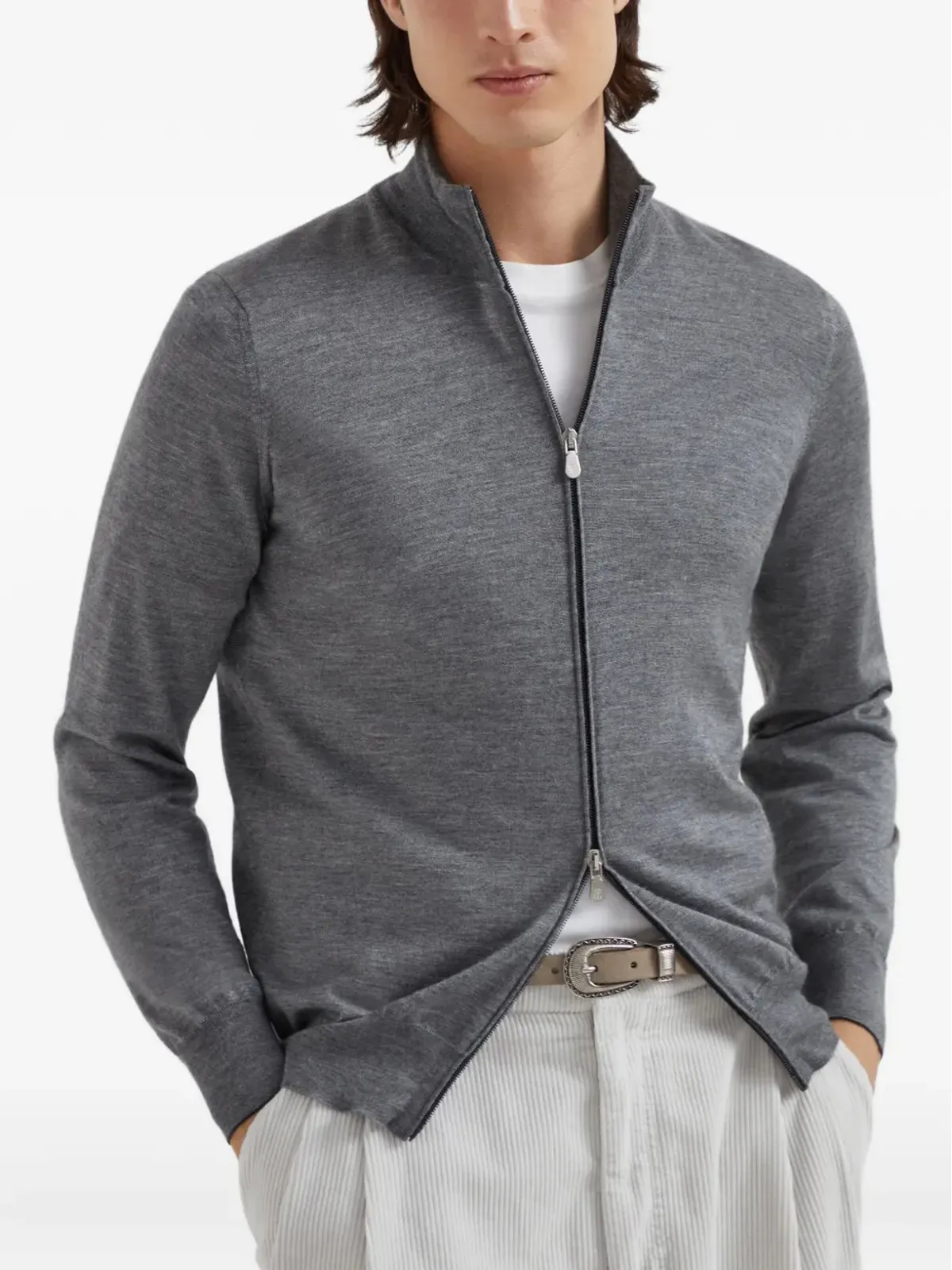 Brunello Cucinelli ジップアップニットカーディガン - Grey - 画像3