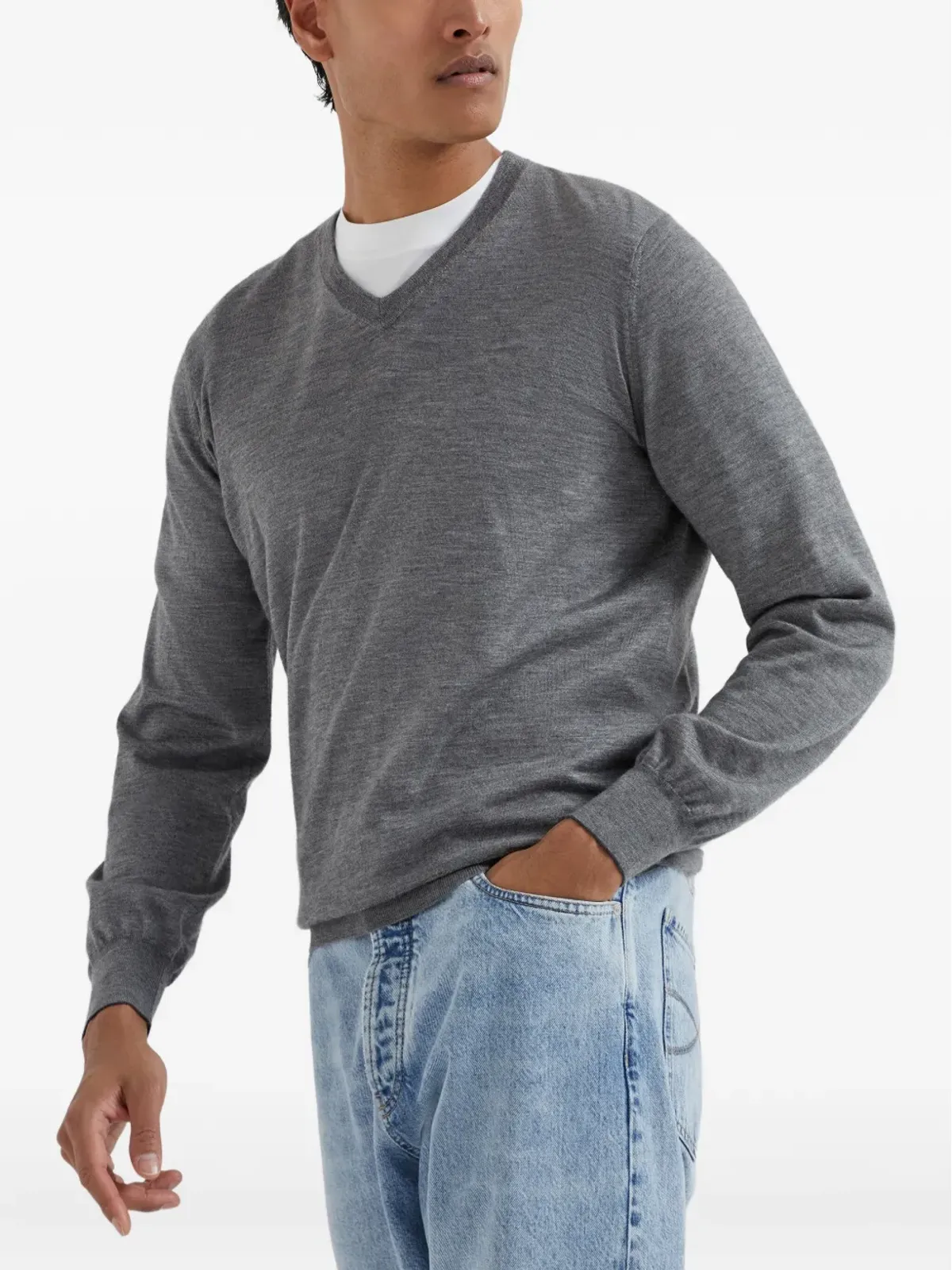 Brunello Cucinelli ウールVネック セーター - 画像4