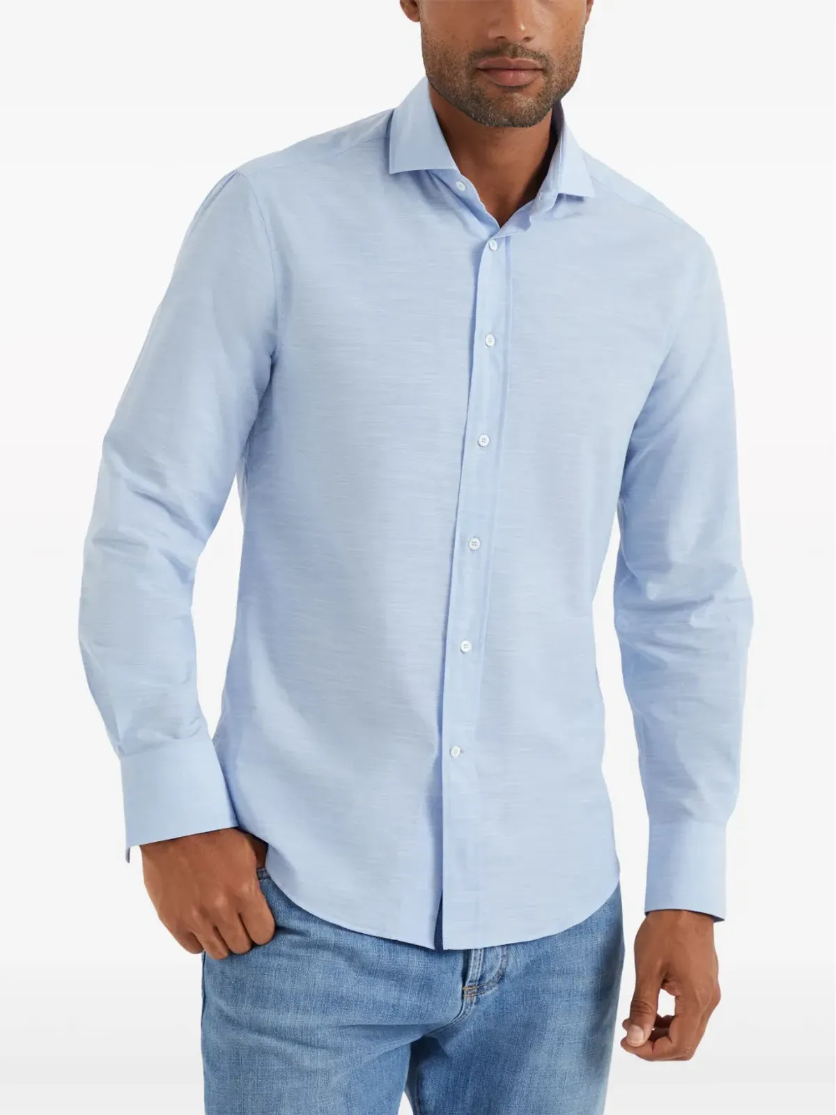 Brunello Cucinelli 長袖コットンシャツ ブルー - 画像3