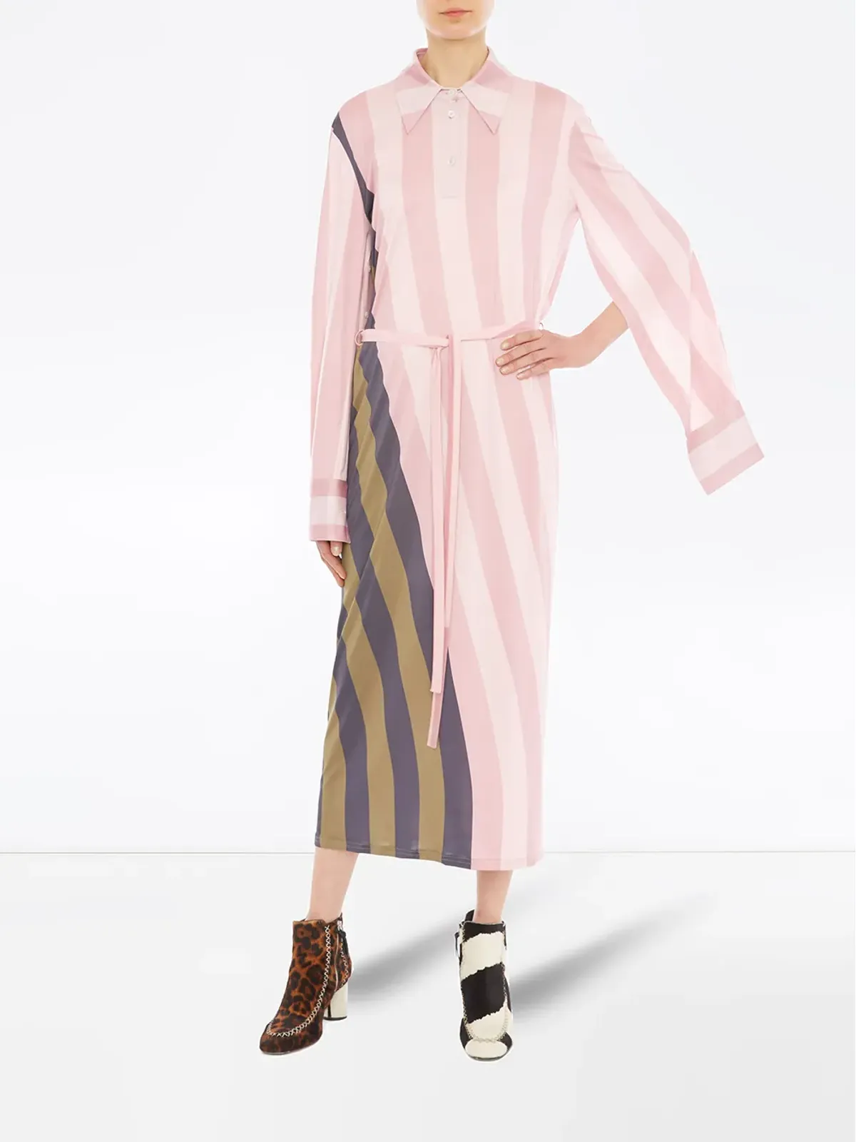 JW Anderson 歪んだストライプ柄ポロドレス - ピンク - 画像2