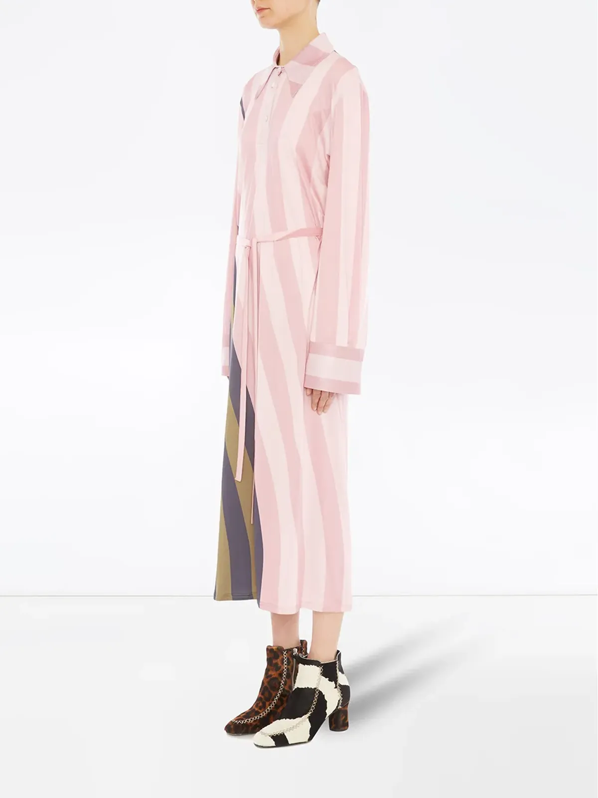 JW Anderson 歪んだストライプ柄ポロドレス - ピンク - 画像3