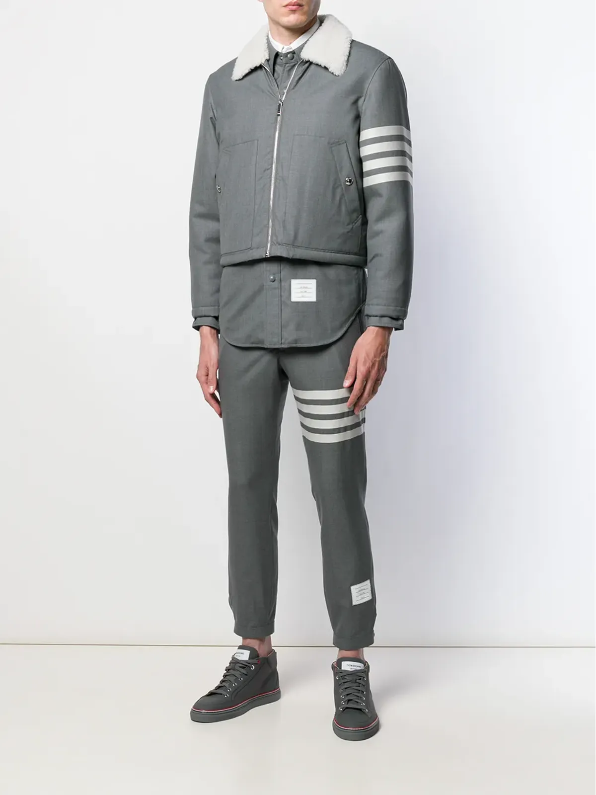 Thom Browne プレーンウェーブ・スーツ地トラックパンツ - グレー - 画像2