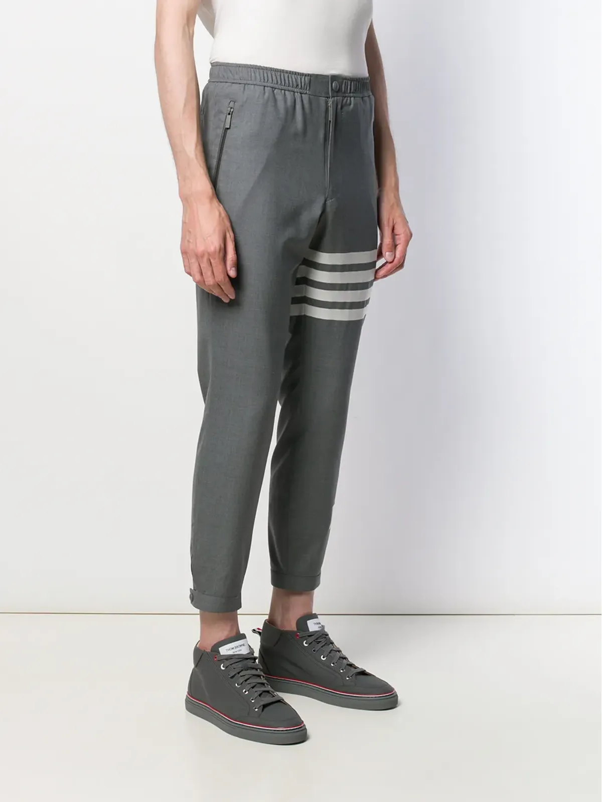 Thom Browne プレーンウェーブ・スーツ地トラックパンツ - グレー - 画像3