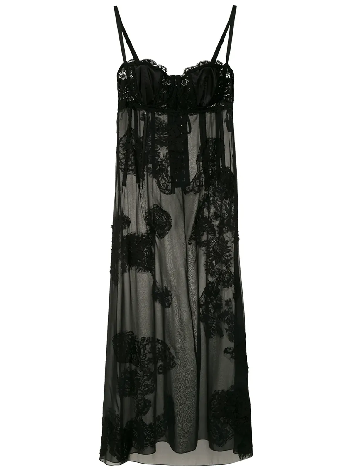 Dolce & Gabbana シアーレースパネルドスリップドレス（ブラック） - 画像1