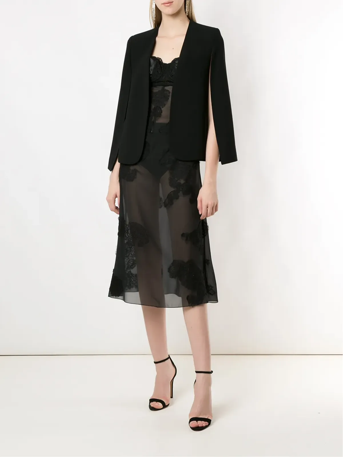 Dolce & Gabbana シアーレースパネルドスリップドレス（ブラック） - 画像2