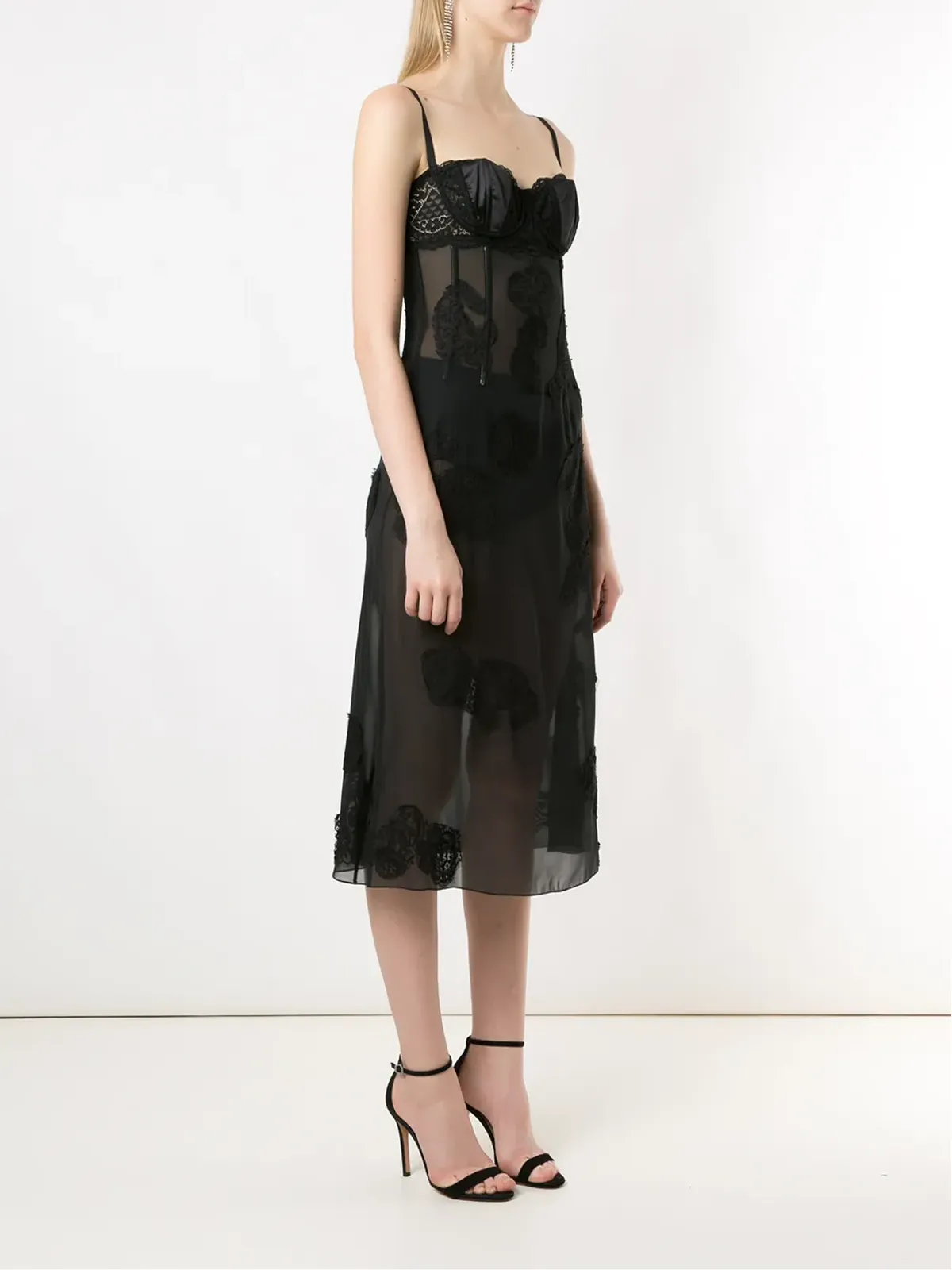 Dolce & Gabbana シアーレースパネルドスリップドレス（ブラック） - 画像3
