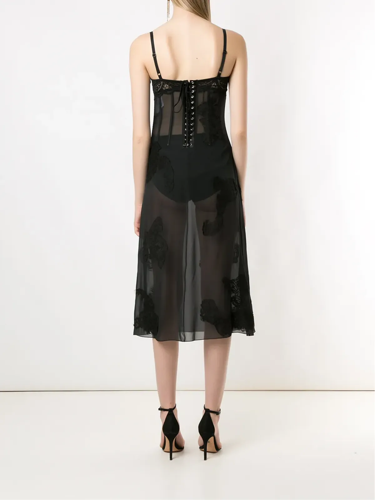 Dolce & Gabbana シアーレースパネルドスリップドレス（ブラック） - 画像4