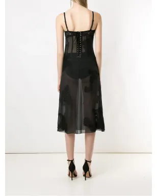 Dolce & Gabbana シアーレースパネルドスリップドレス（ブラック） - サムネイル4