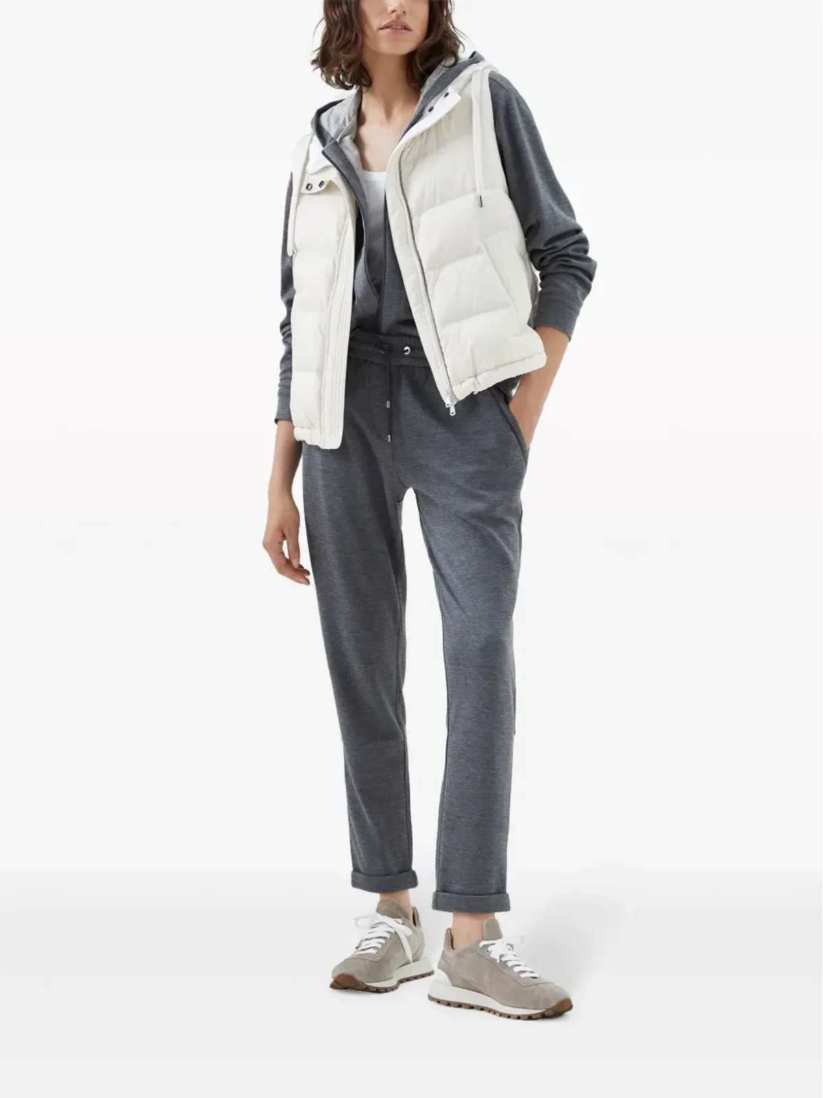 Brunello Cucinelli モニリ・トリム コットンシルク混紡 トラックパンツ グレー - 画像2