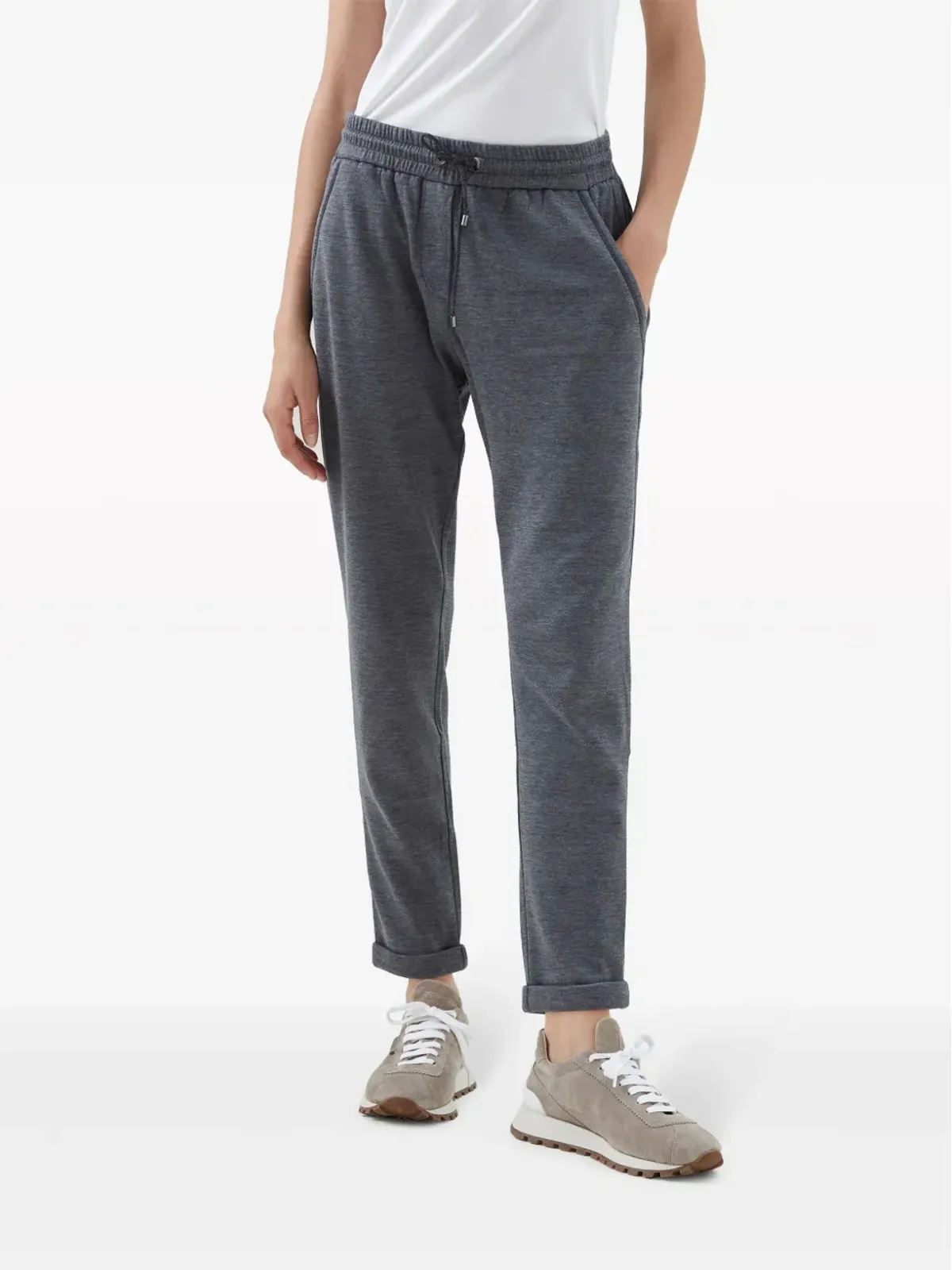 Brunello Cucinelli モニリ・トリム コットンシルク混紡 トラックパンツ グレー - 画像3