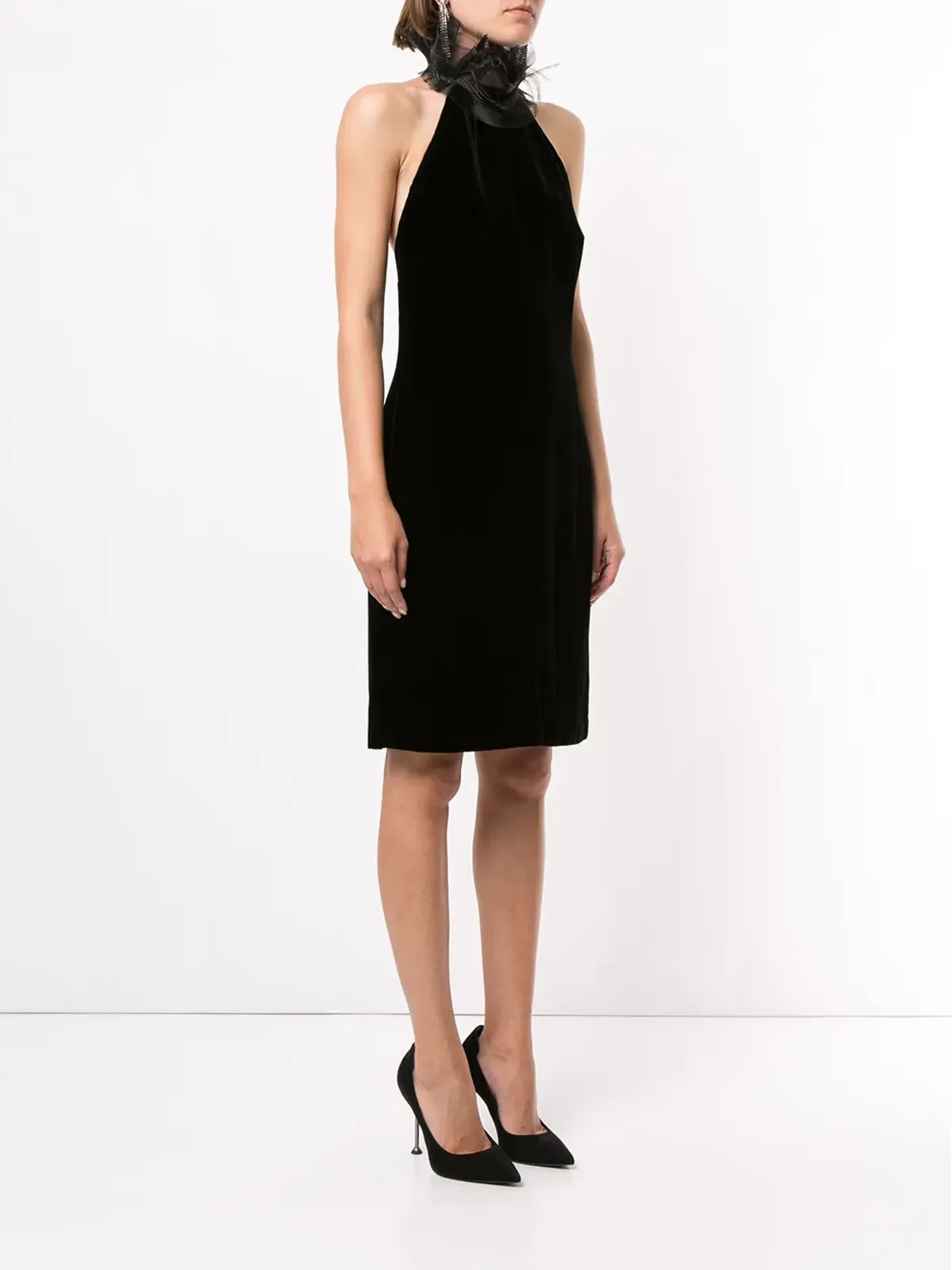 Ralph Lauren Collection ブラックのフリルホルターネックドレス - 画像3