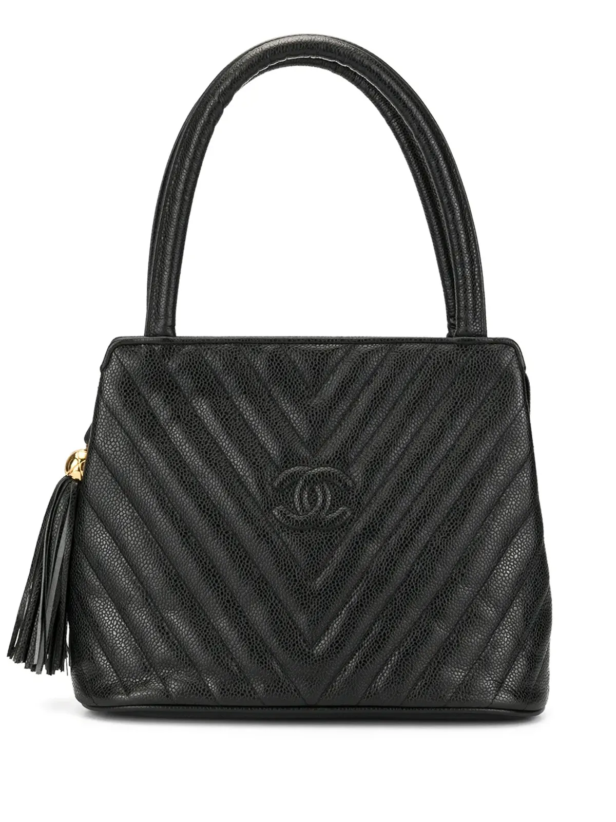 CHANEL Pre-Owned Vステッチフリンジハンドバッグ - ブラック - 画像1